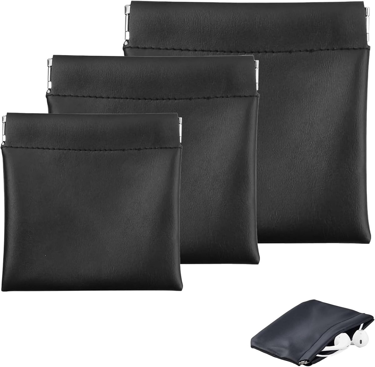 Mini lederen portemonnees 3 stuks - PU zwart - inclusief muntzakje - handige accessoire voor oortjes - SnelShoppen
