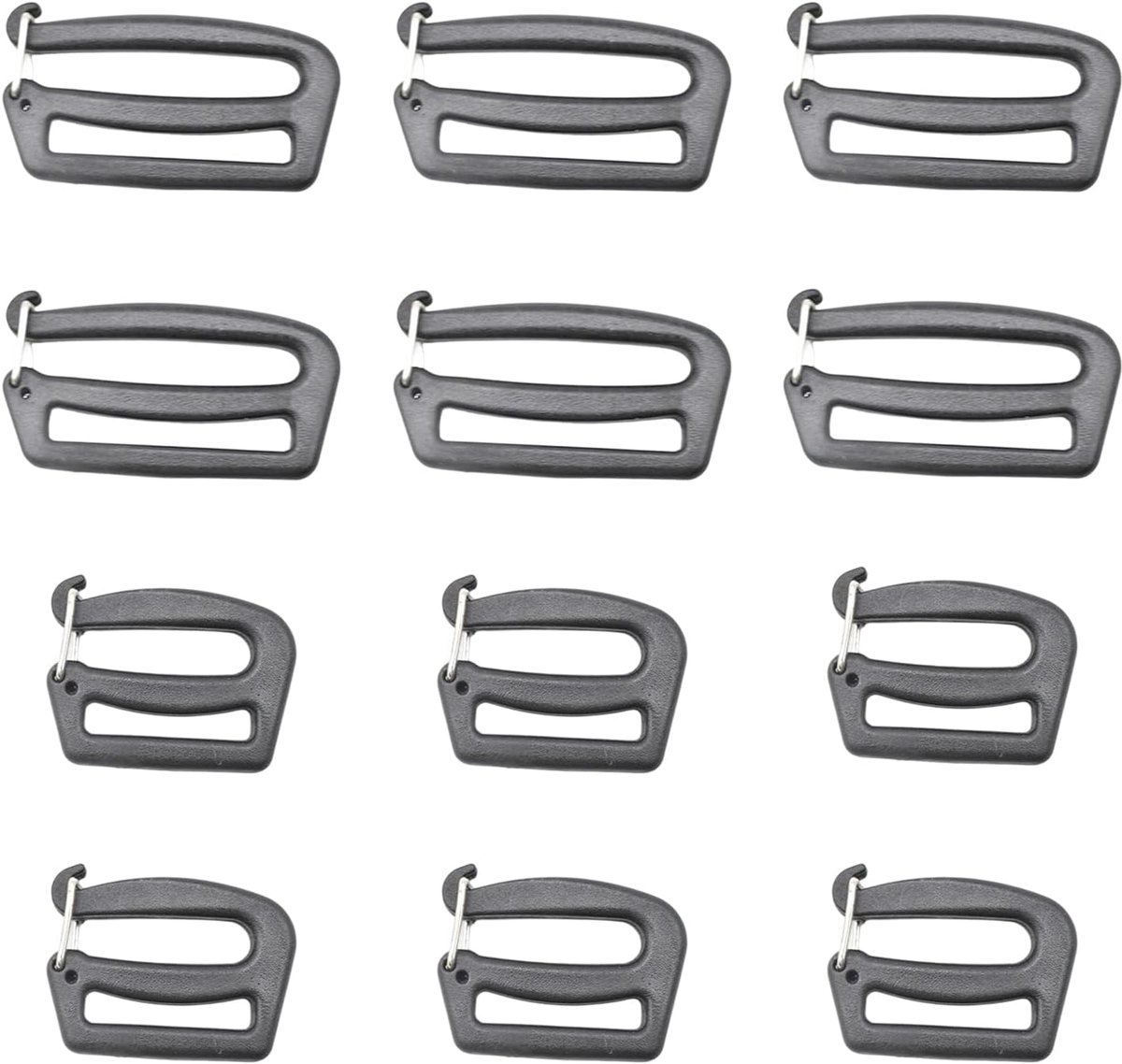 draaibare karabijnhaken 12 stuks - 25 mm en 38 mm - kunststof - reservehaken voor rugzakken - SnelShoppen