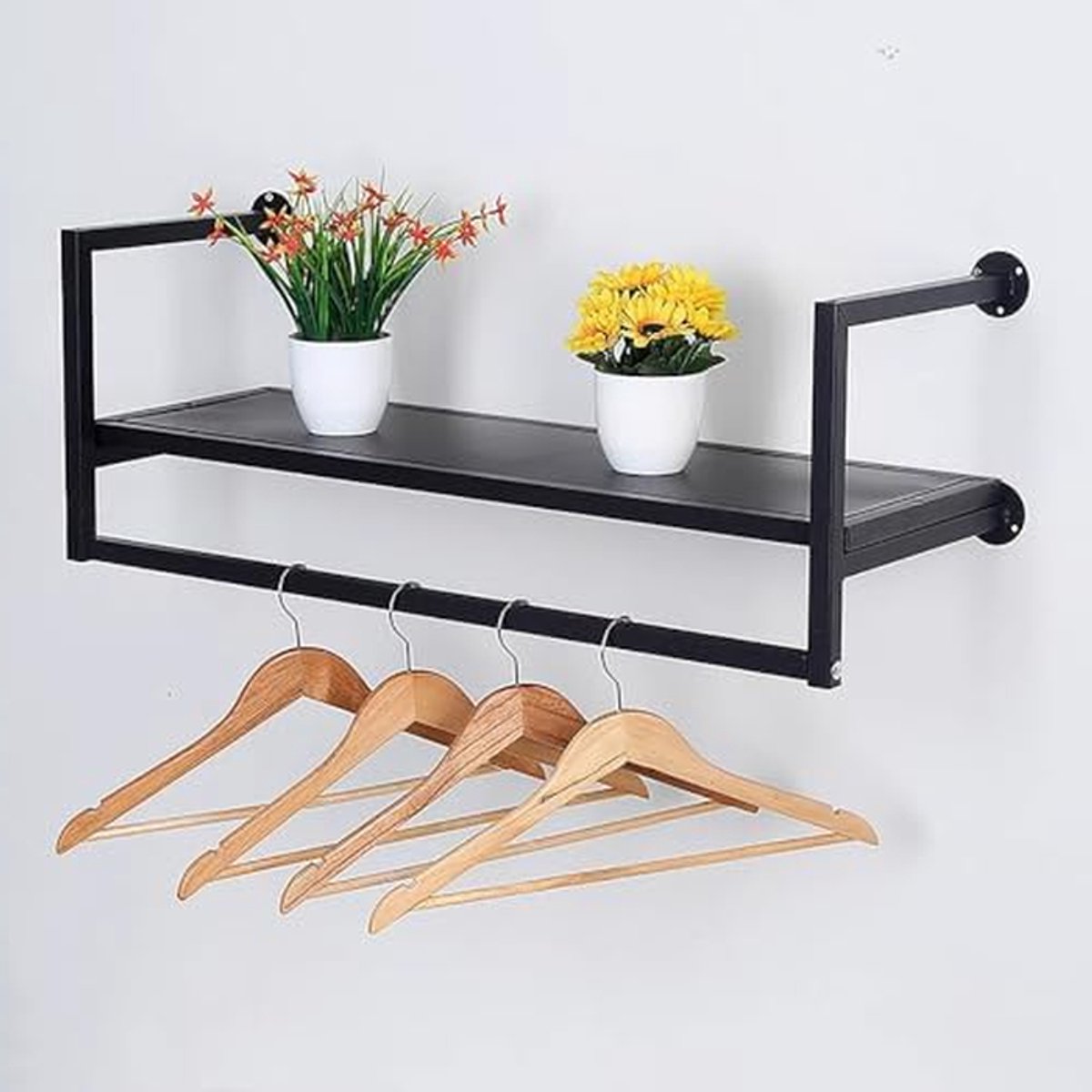 Wandkapstok met Plank - Kledingrek Muur - Organisatie Thuis - Industrieel Pijp Design - 120 cm - Zwart