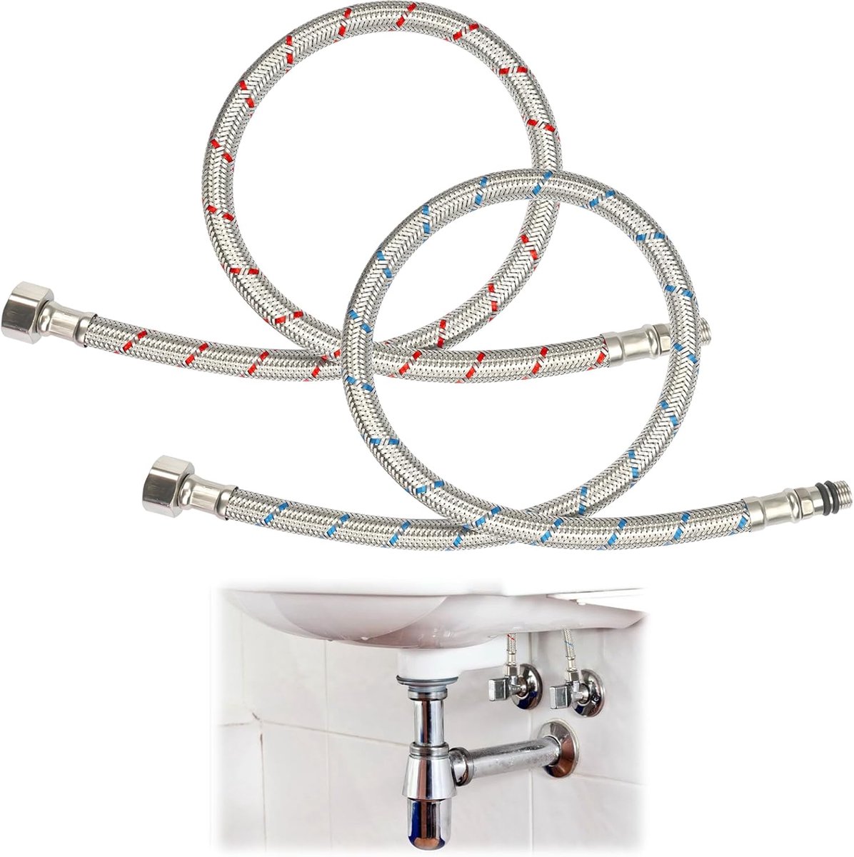 Aansluitslang G3/8 X M10 - Flexibele kraanverlenging 50 cm - RVS gewapend met afdichtstrip - ShopVlot