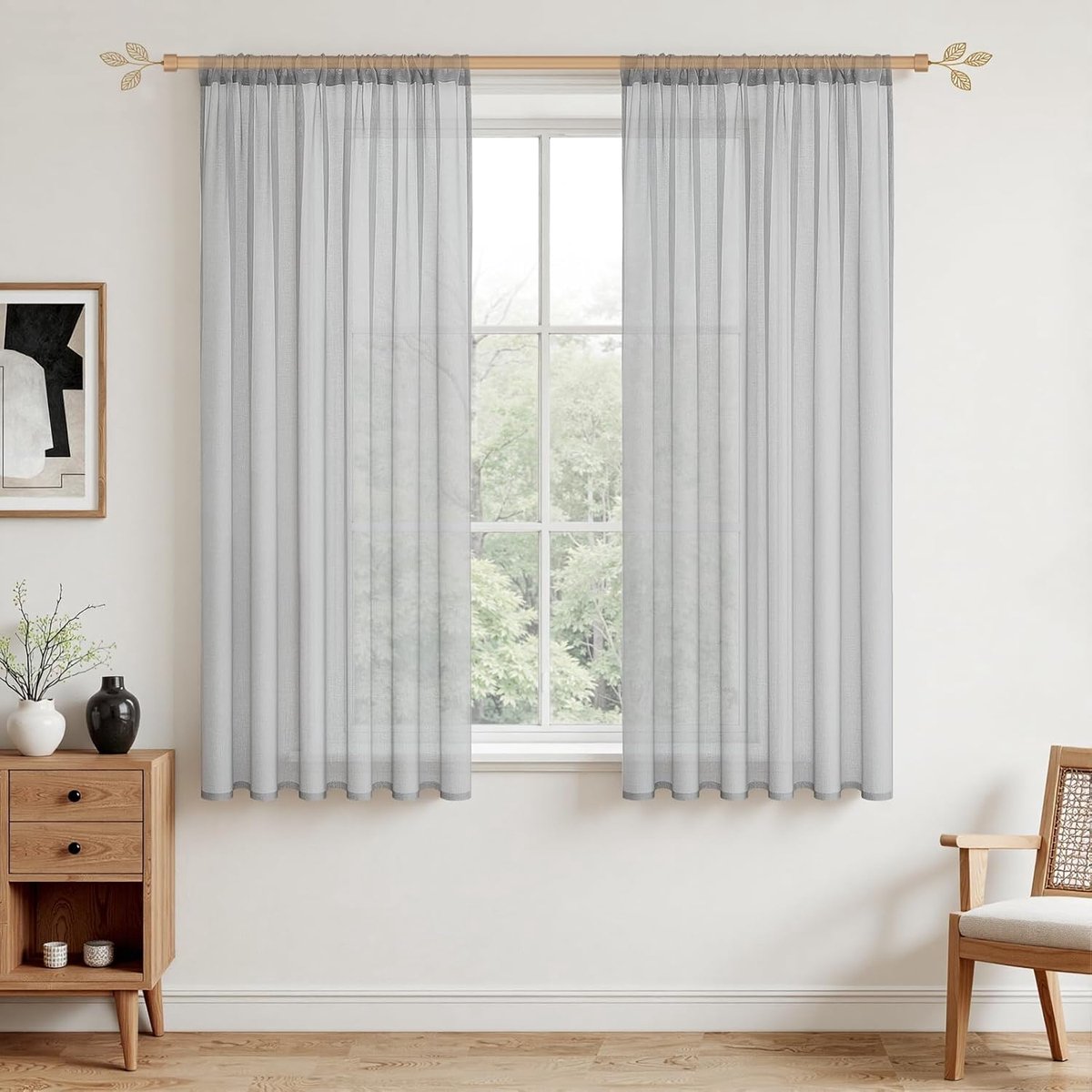Voile gordijnen 170 x 140 cm - halftransparant - linnenlook - ademend - ShopVlot