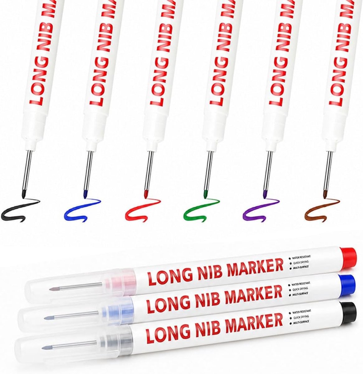 Metalen markers 6 stuks - 22 mm x 1,5 mm - rood, blauw, zwart, groen, paars, bruin - ShopVlot
