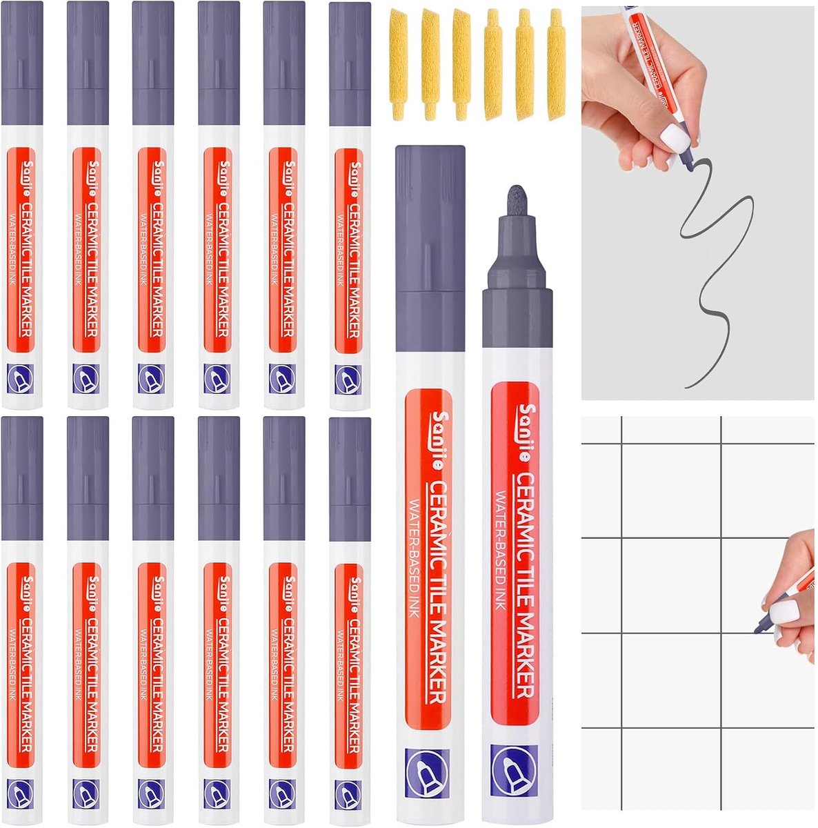 Voegenpen grijs - 12 stuks - met vervangende tips - ideaal voor tegelherstel - ShopVlot