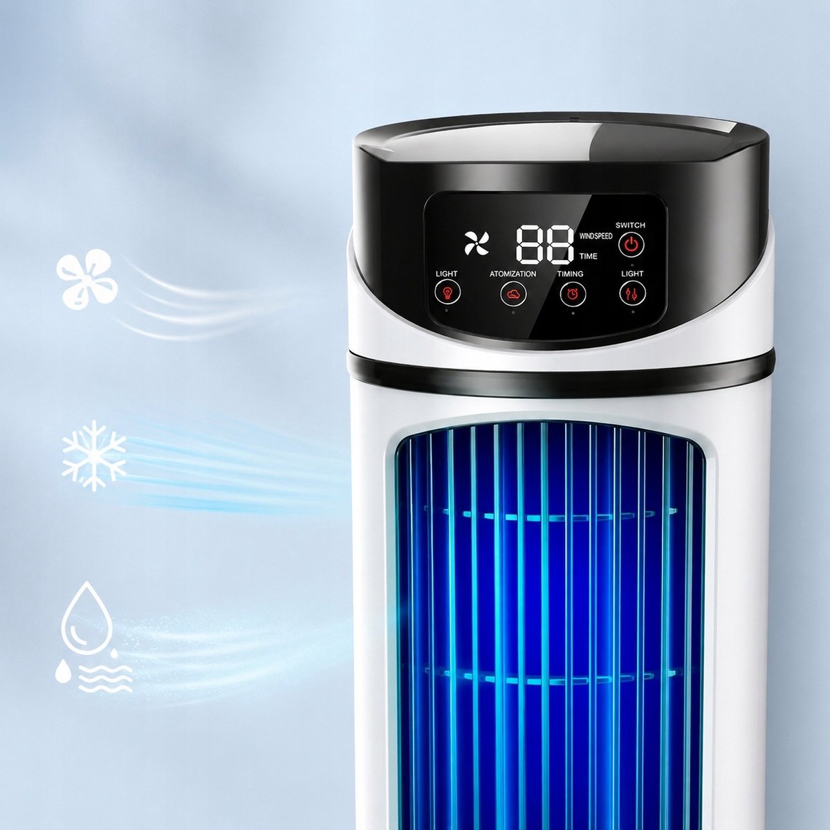 Draagbare Airco - Torenventilator - Mobiele Aircooler - Ventilator Staand - Tower Fan - met Nevelkoeling & Timer - 6 Snelheden - 300 ml - USB - Persoonlijke Koeler - Voor Slaapkamer & Woonkamer & Kantoor – foto 7
