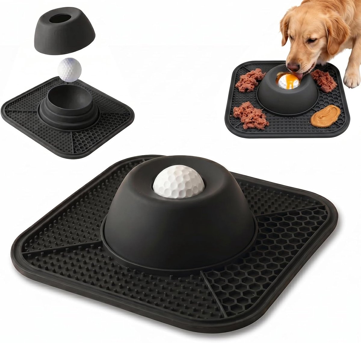 Claoner Slowfeeder hondenbak met likmat - Anti-slip met interactieve bal - Geschikt voor nat en dik voer - 5/6 kop - Voor alle honden en katten - Zwart