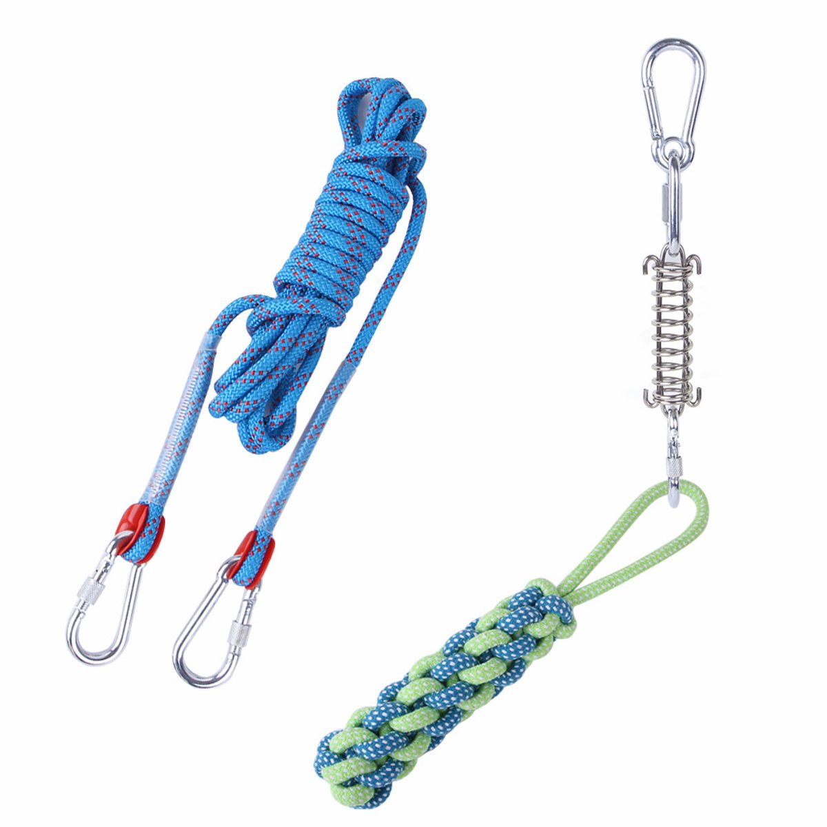 Claoner Touwtrek speelgoed hond - 5m katoenen touw - Bijtbestendig - Tandvleesverzorging - Oefening - Veerpaal hangend - Blauw