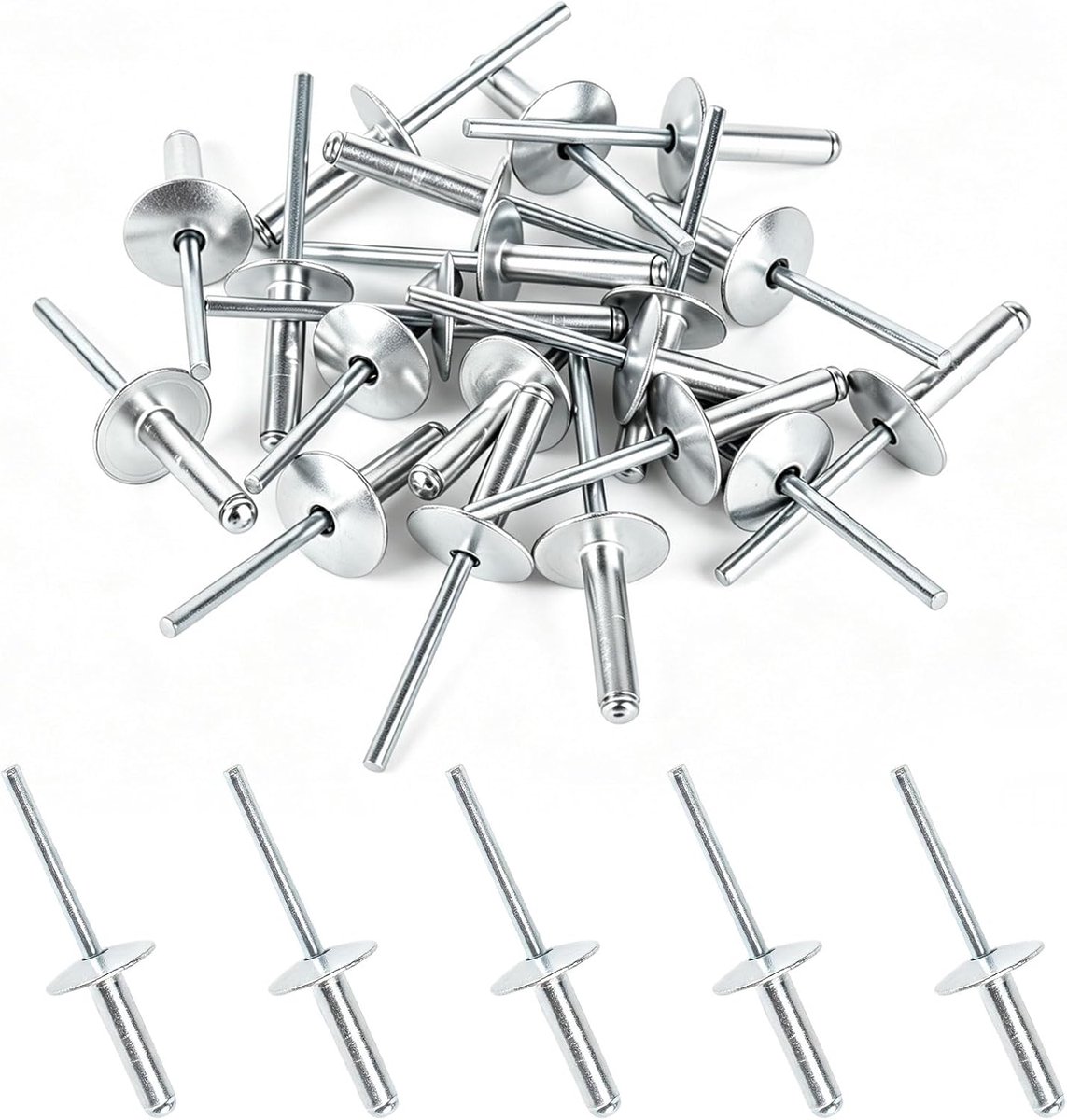 Aluminium klinknagels M4.8x20 mm - grote flens - scheurklinknagels - ideaal voor metaal en houtbewerking - ShopVlot