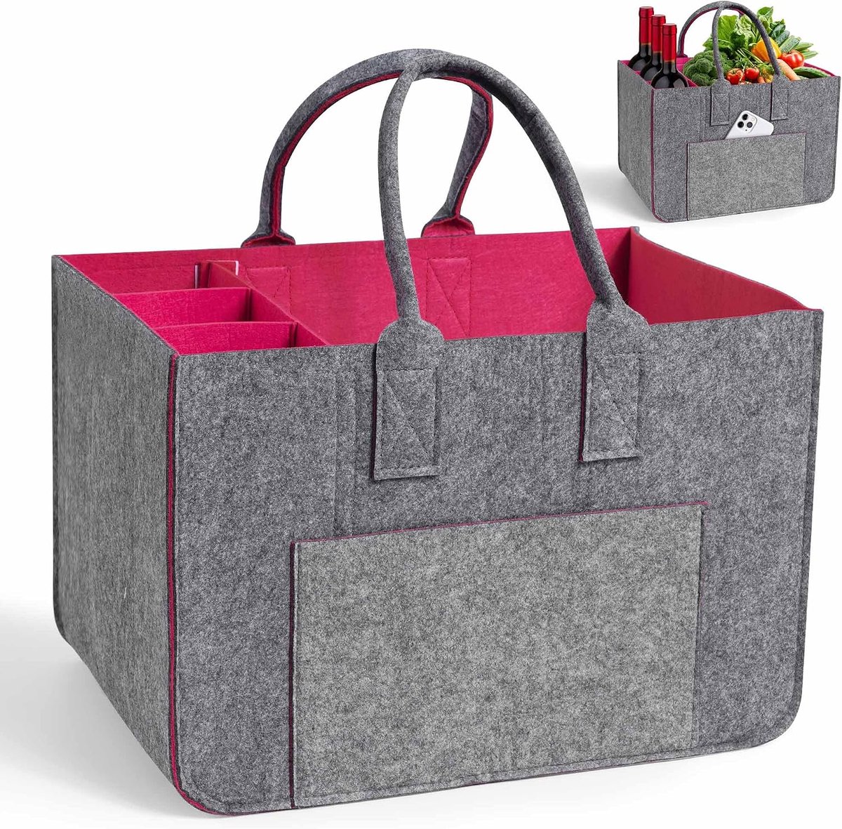 winkelmandje grijs en roze - kunststof - lichtgewicht - ideaal voor boodschappen - ShopVlot