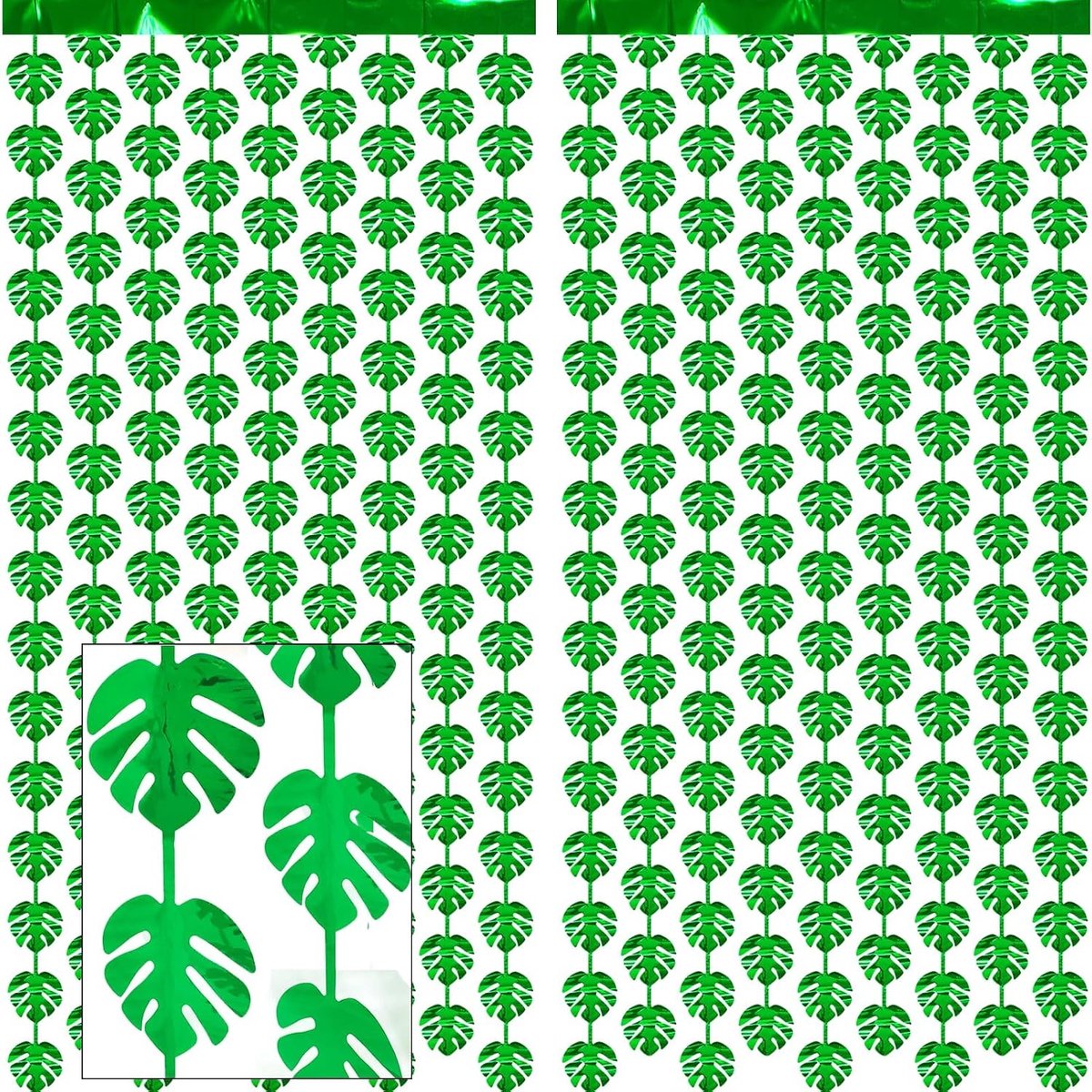 Lametta groene glittergordijn - palmbladeren franjes - tropische sfeer - perfect voor feestdecoratie - ShopVlot