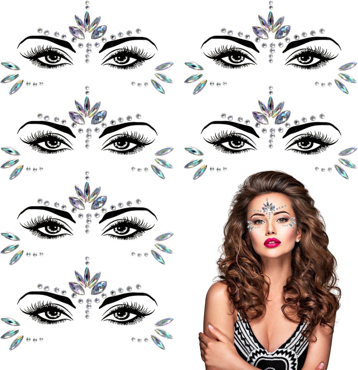 Gezichtsticker met Edelstenen - 6 Stuks - Zelfklevend - Perfect voor Festivals en Feestjes - ShopVlot