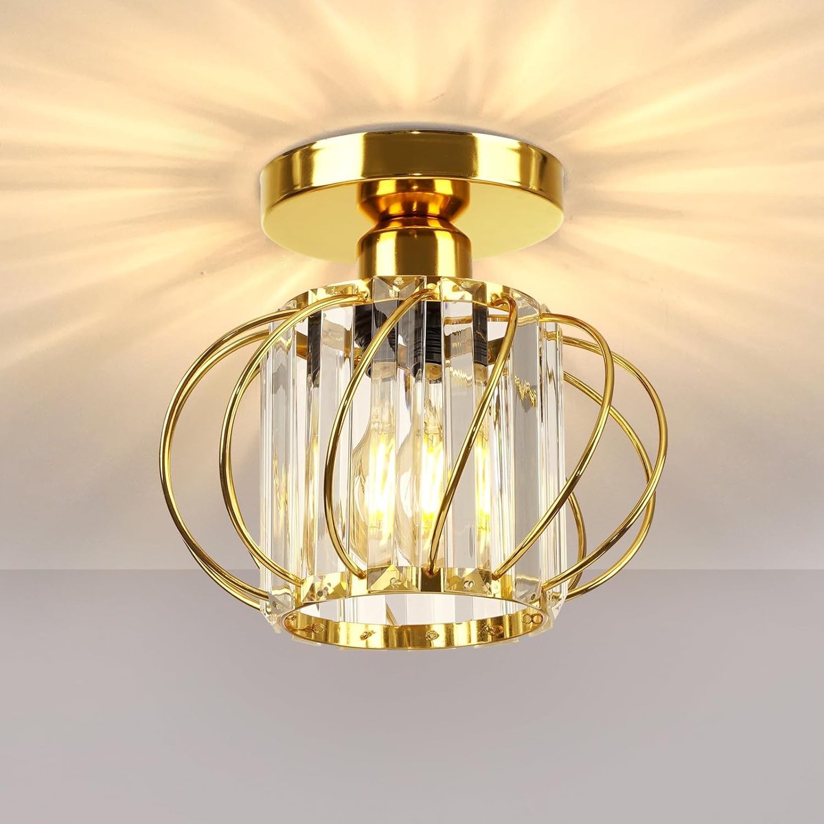 Plafondlamp goud mini kroonluchter - kristal design - moderne metalen lamp - sfeervolle verlichting voor slaapkamer - ShopVlot