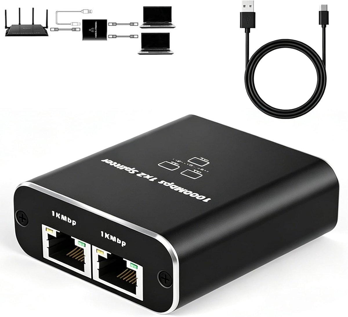 Ethernet-splitter 1 naar 2 - Gigabit RJ45 1000 Mbps - Plug-and-play - Eenvoudige netwerkaansluiting - ShopVlot