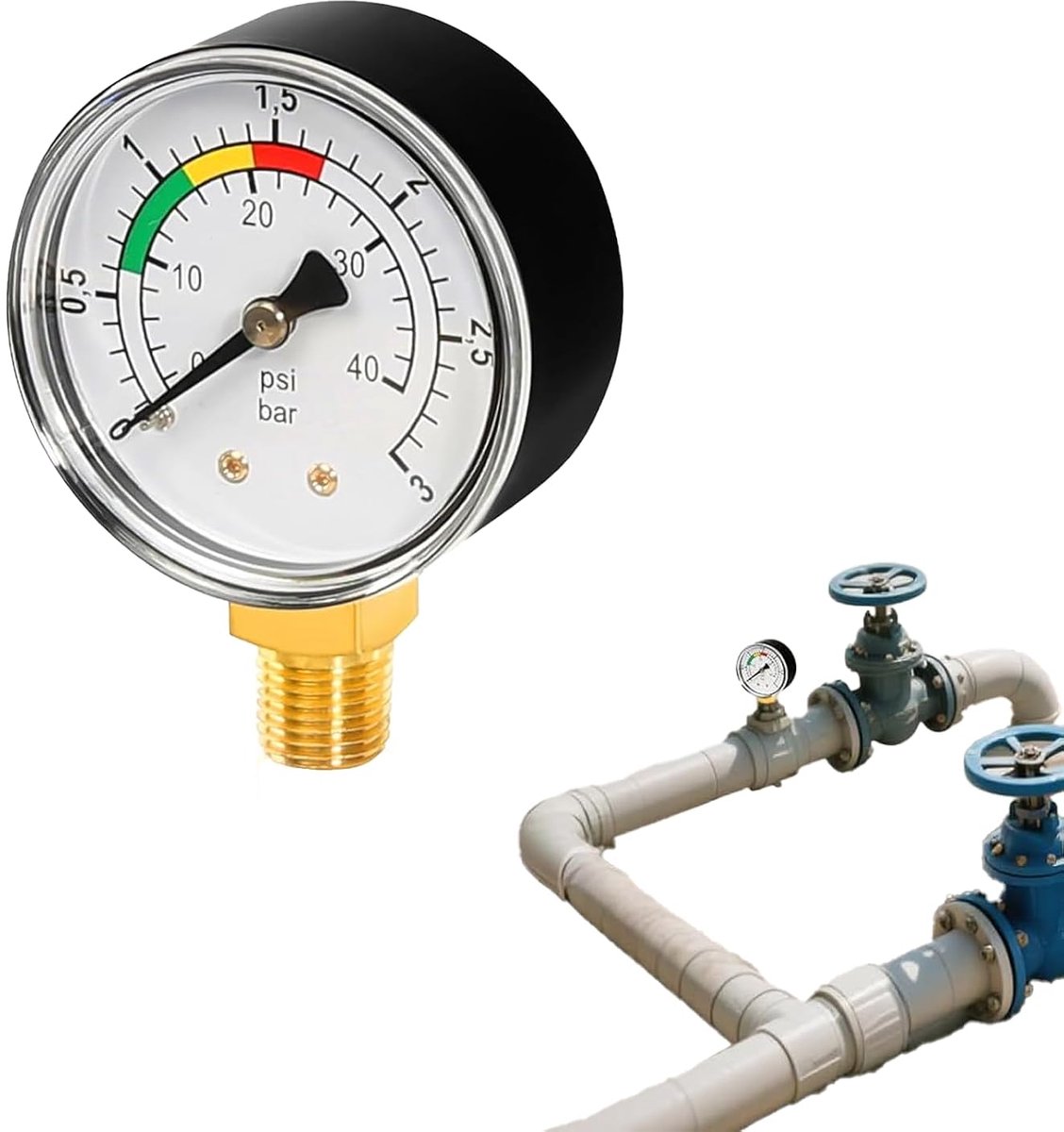 Drukmeter 1/4 inch - precisie waterdruk 0-3 bar - corrosiebestendig - ideaal voor zwembaden - ShopVlot