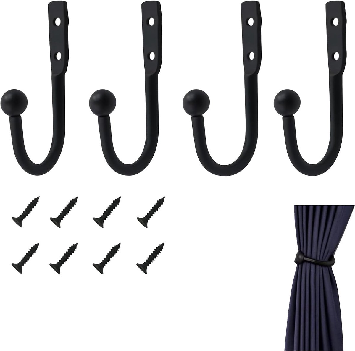 Jashaken set 4 stuks - zwarte metalen haken - stevig en minimalistisch - ideaal voor jassen en handdoeken - SnelShoppen