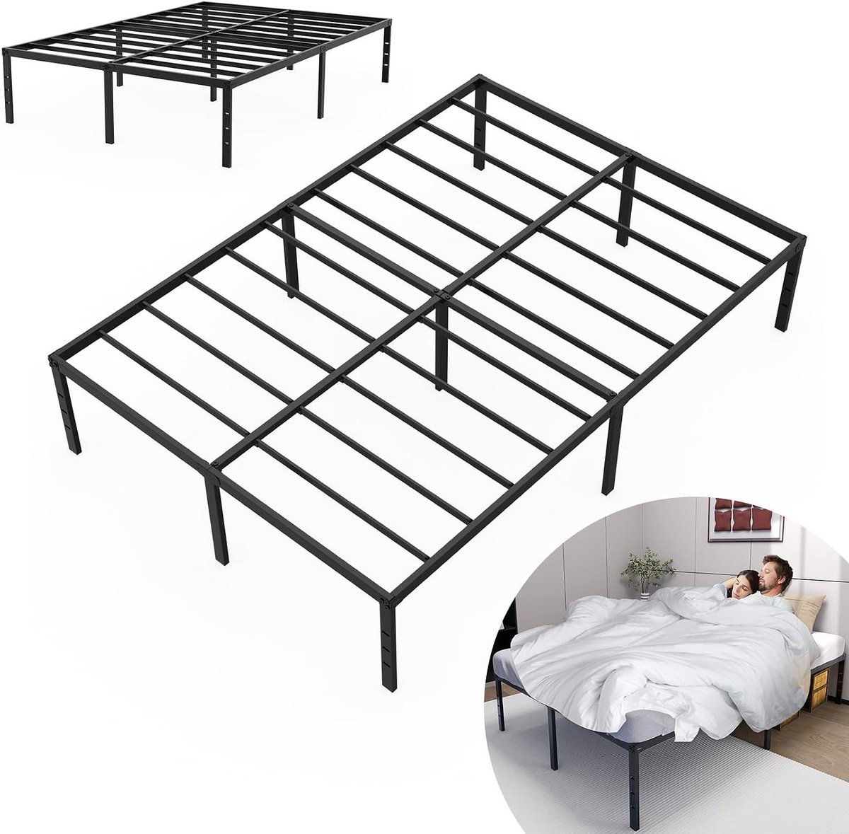 Platformbed Metaal - Bedframe Inklapbaar - Ruimte Besparen - Geruisloos Design - 140 x 200 cm - Zwart