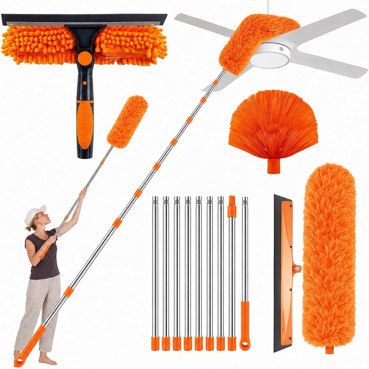 Stofzuiger telescoop 4,3 m - wasbare microvezel - spinnenwebverwijderaar - perfect voor hoge ruimtes - SnelShoppen