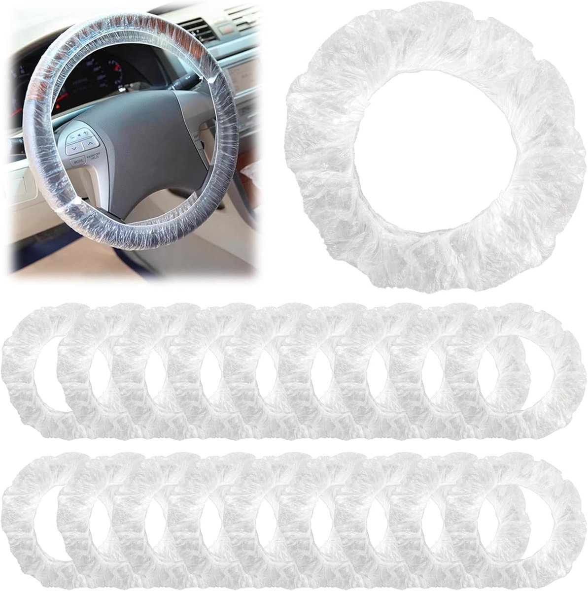 Thijox - 100 stuks universele transparante stuurhoezen, elastische wegwerphoezen kunststof, waterdichte bescherming voor autostuurwielen, ideale acces