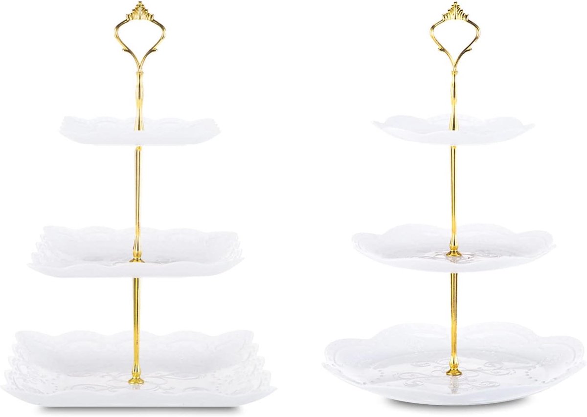 Cake stand 3-laags - plastic - prachtig design - ideaal voor feestjes - SnelShoppen