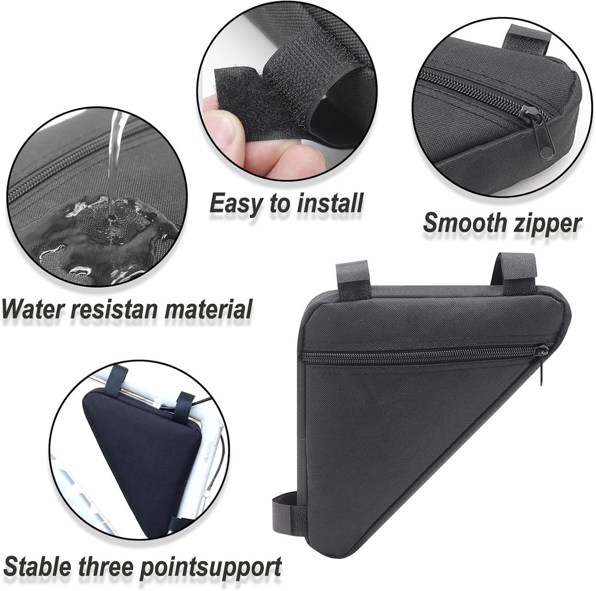 Fietstas driehoek zwart - Waterproof frame tas - Voor mobiele telefoon, tools, snacks - Geschikt voor MTB, E-bike - SnelShoppen
