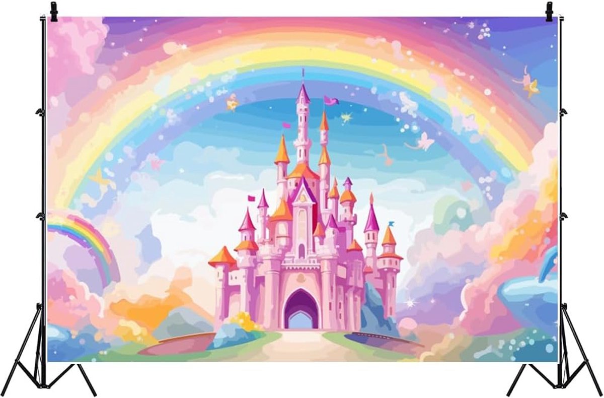 Fotobehang 3x2m - waterverf regenboog - sprookjes prinses - ideaal voor verjaardagsfeest - ShopVlot