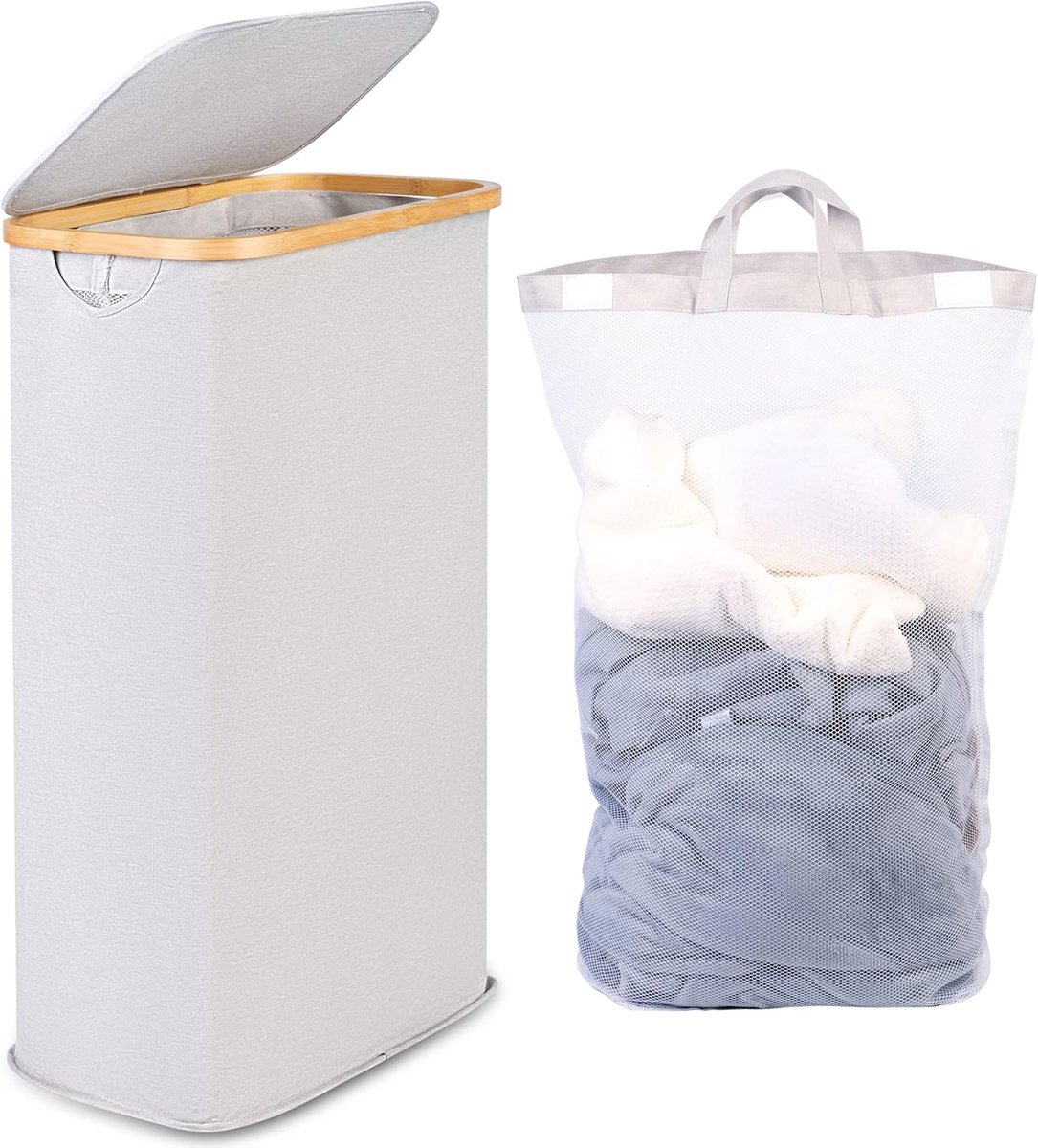 Wasmand 63L smal - lichtgroen - met deksel - ideaal voor kleine ruimtes - ShopVlot