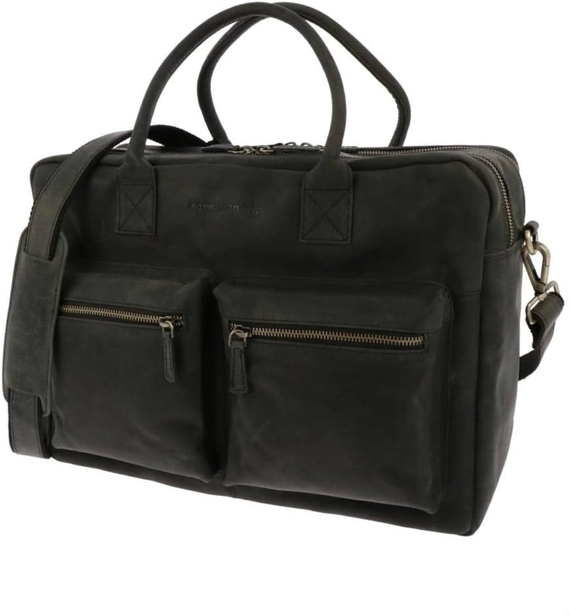 Werktas met 15.6 inch laptopvak - Vintage ecoleer - Ruime schoudertas met twee ritszakken - ShopVlot