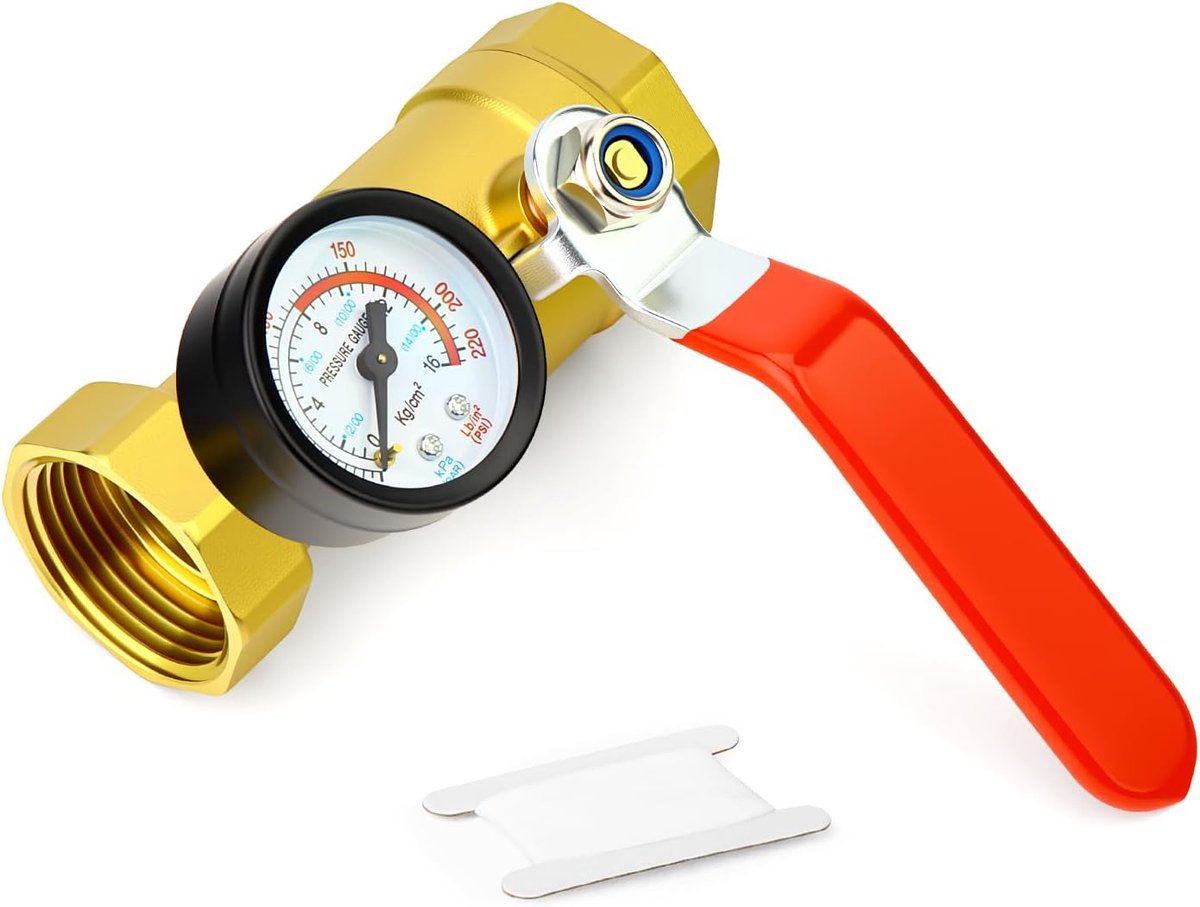 Kogelafsluiter 1" BSP - Messing - Manometer 0~16BAR - Voor water, olie en gas - ShopVlot