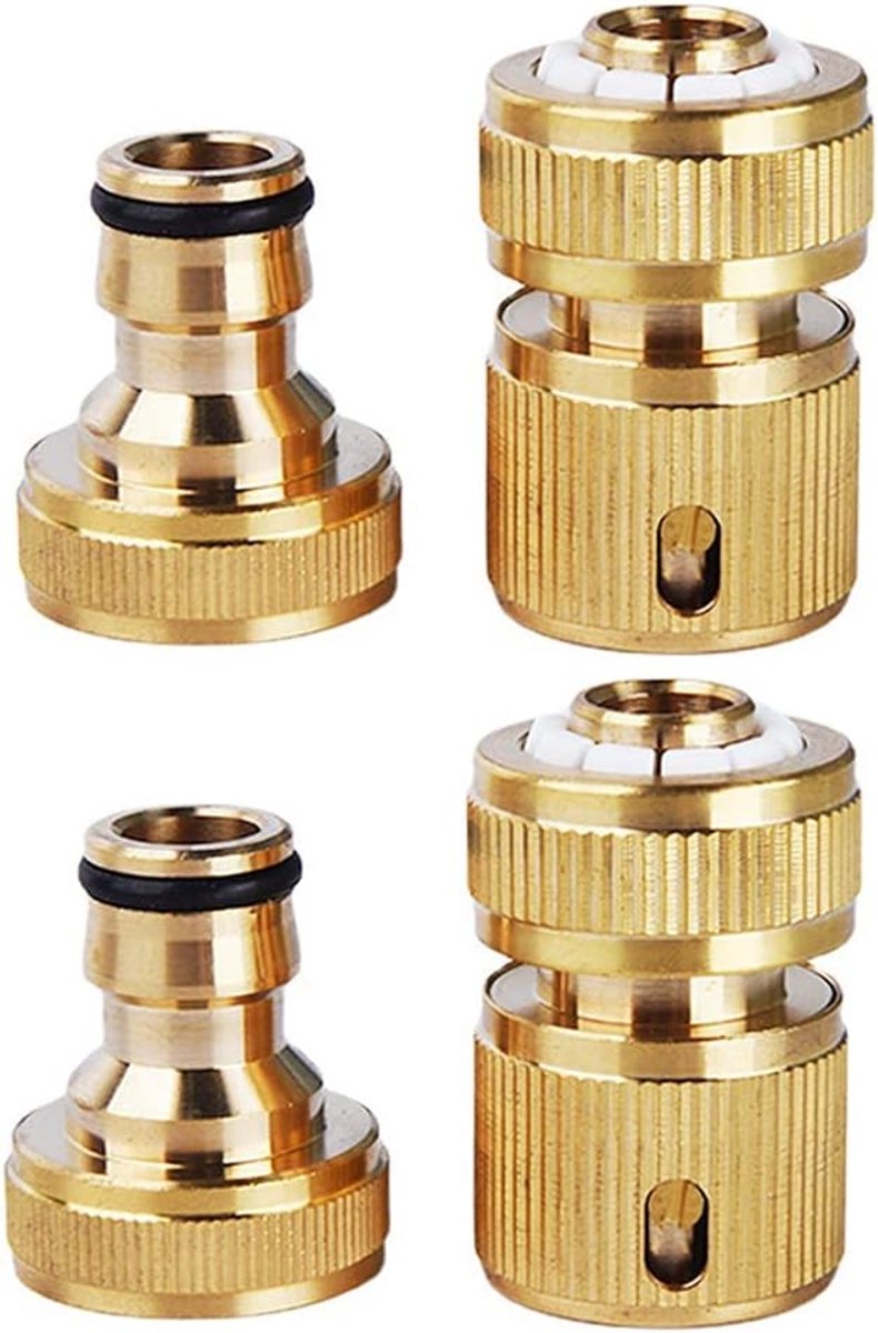 Tuinslang mondstuk set 4 stuks - Messing slangconnector - Snelle aansluiting - Ideaal voor carwash - ShopVlot