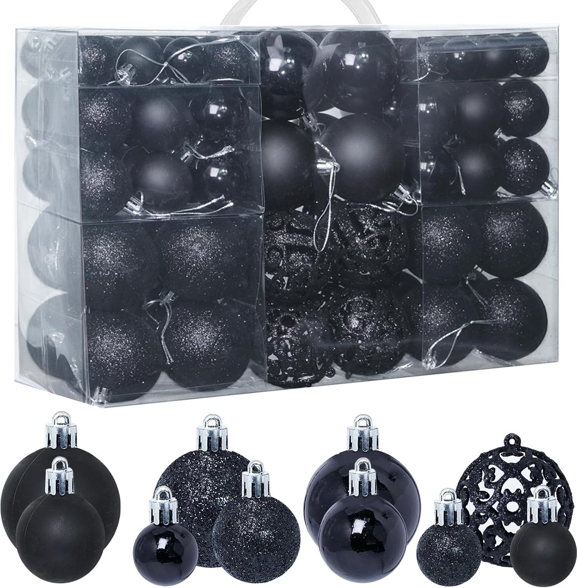 Kerstballen set 100 stuks - diverse maten 3-6 cm - zwart - perfect voor kerstboomdecoratie - ShopVlot