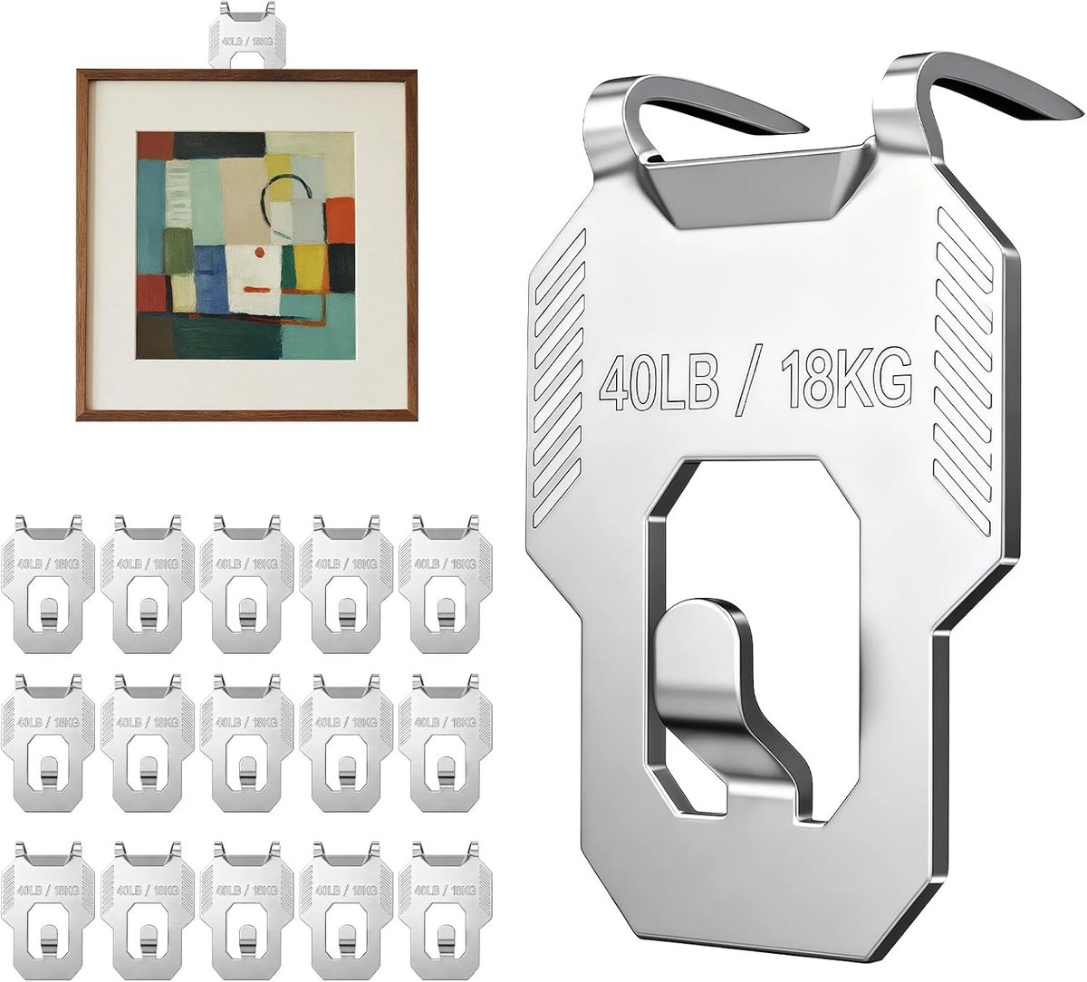 Schilderijhaken 15 Stuks - Sterke Metaal Haken - Tot 18 kg Belastbaar - Eenvoudige Montage zonder Boren - ShopVlot