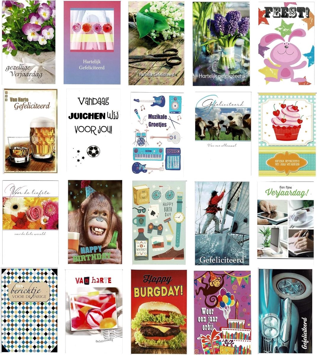 Verjaardagkaarten 20 stuks - Luxe gevouwen kaarten 17x12cm - Inclusief enveloppen - Perfect voor felicitaties - ShopVlot