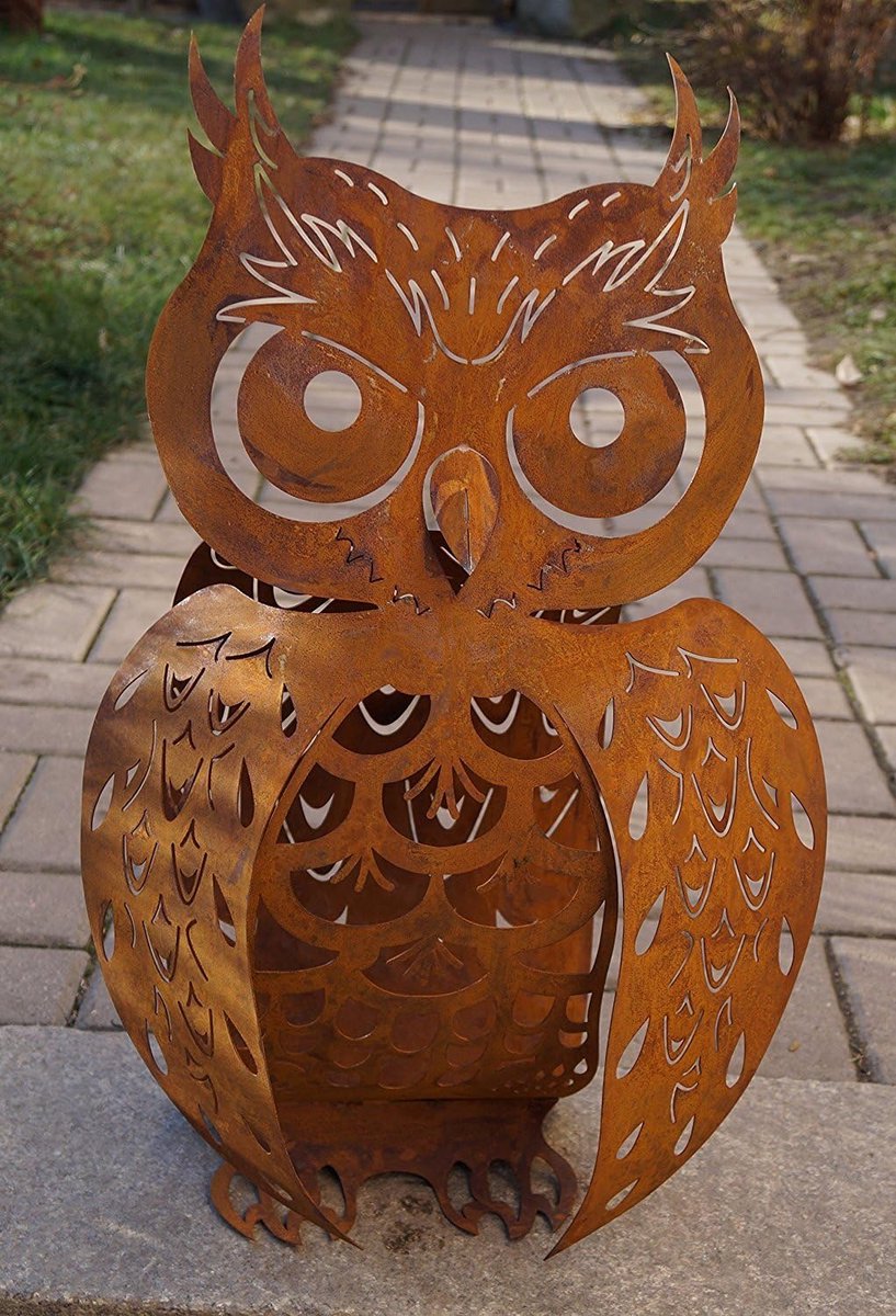 Tuindecoratie Uil 3D-look - Metalen figuur met patina - Perfect voor sfeer met kaarsen - ShopVlot