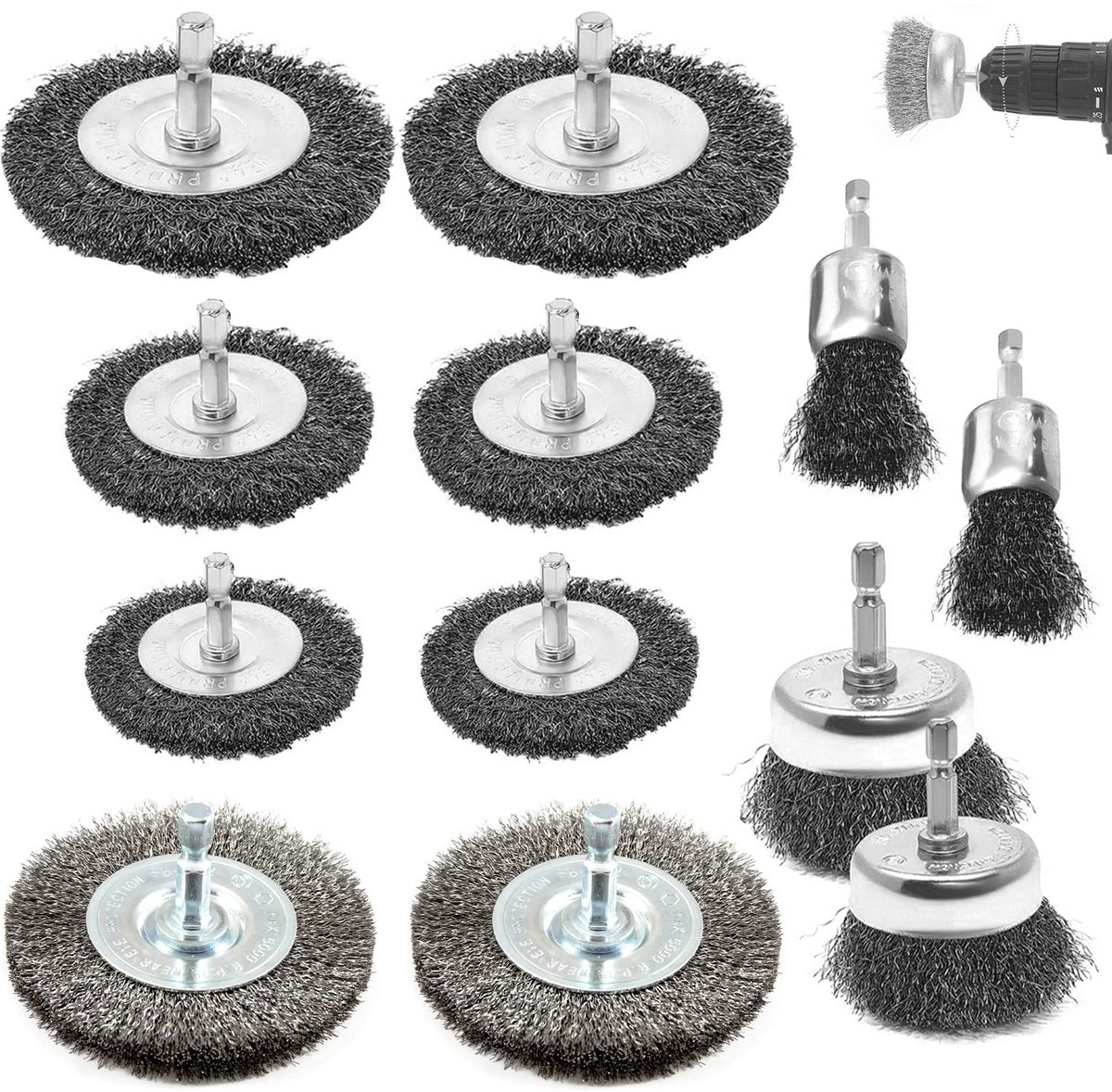 Metaalborstels voor boormachine - RVS draad - Hexagonale schacht - Roest en corrosie verwijderen - ShopVlot