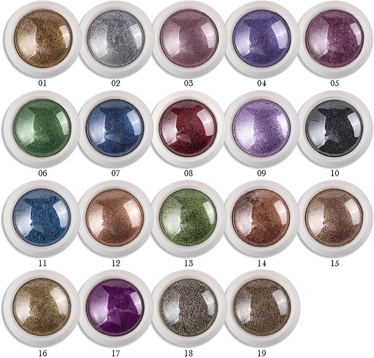 Nagelpoeders set van 19 - witte chroom metallic - unieke glittercollectie - perfect voor professionele nagelstylisten - ShopVlot