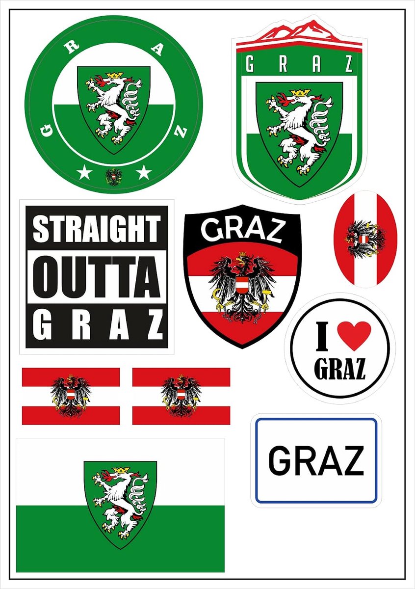 Stickers Graz 10 stuks - Vinyl - Waterdicht - Perfect voor auto of motor - ShopVlot