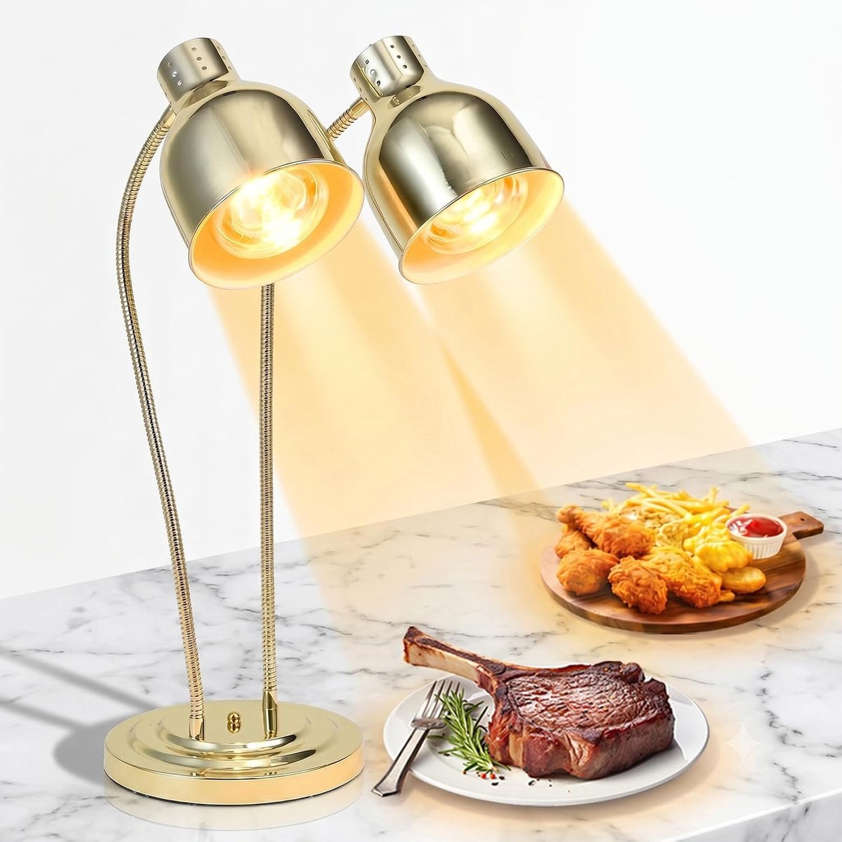 Verwarmingslamp 2-delig - goud - 3-voudig in hoogte verstelbaar - ideaal voor buffet en restaurant - ShopVlot