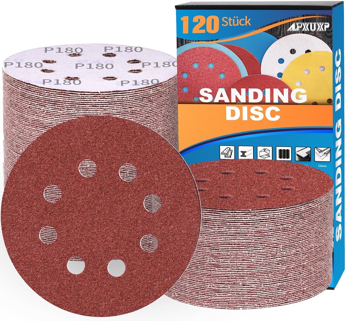 Schuurpapier 125 mm - 120 Stuks Bruinrode Aluminium Oxide - 8 Verschillende Korrelgroottes - ShopVlot