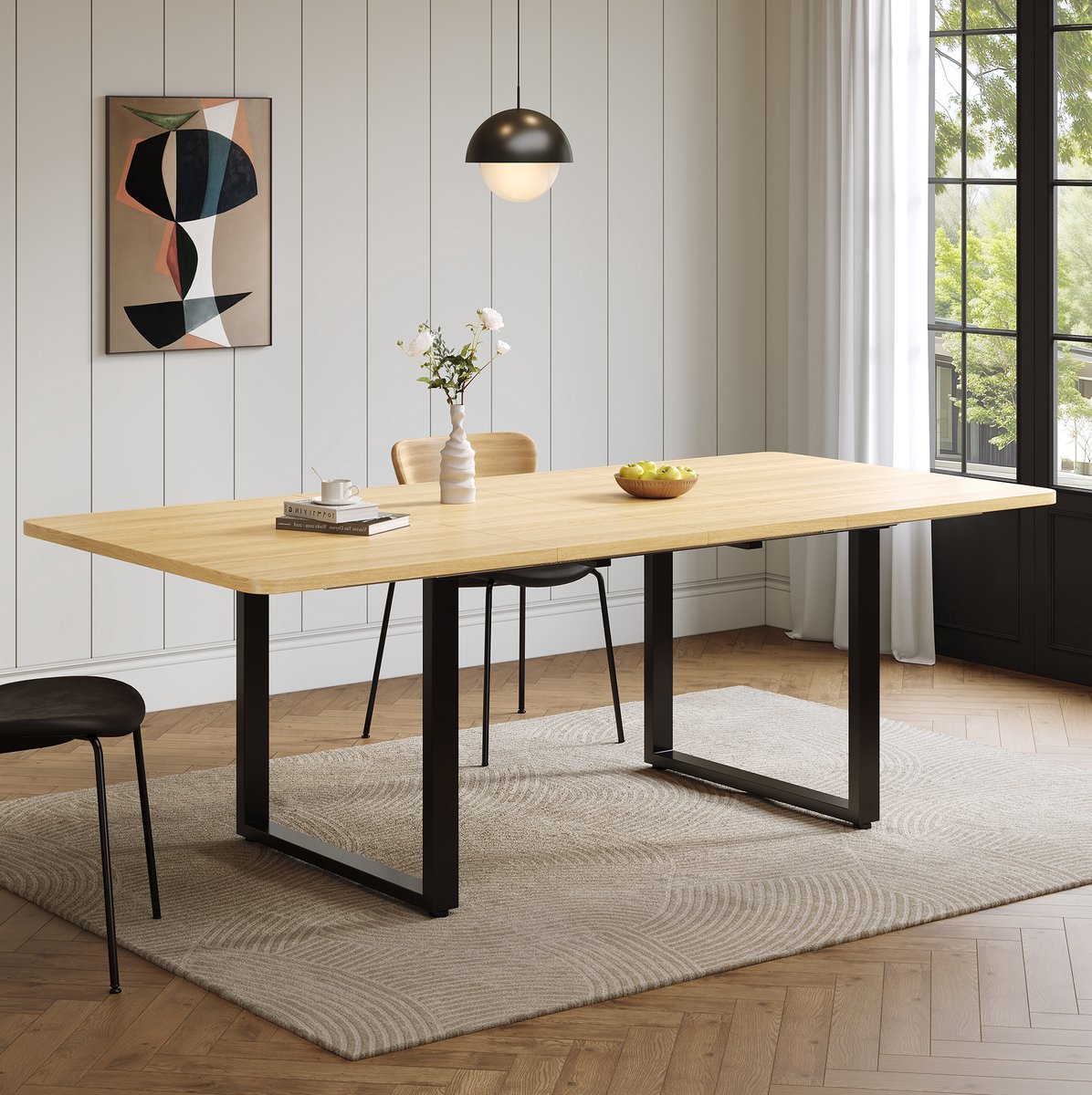 MODFU Eettafel - Uitschuifbaar - Modern - MDF En Metaal - Eikenkleur - 220 X 80 Cm