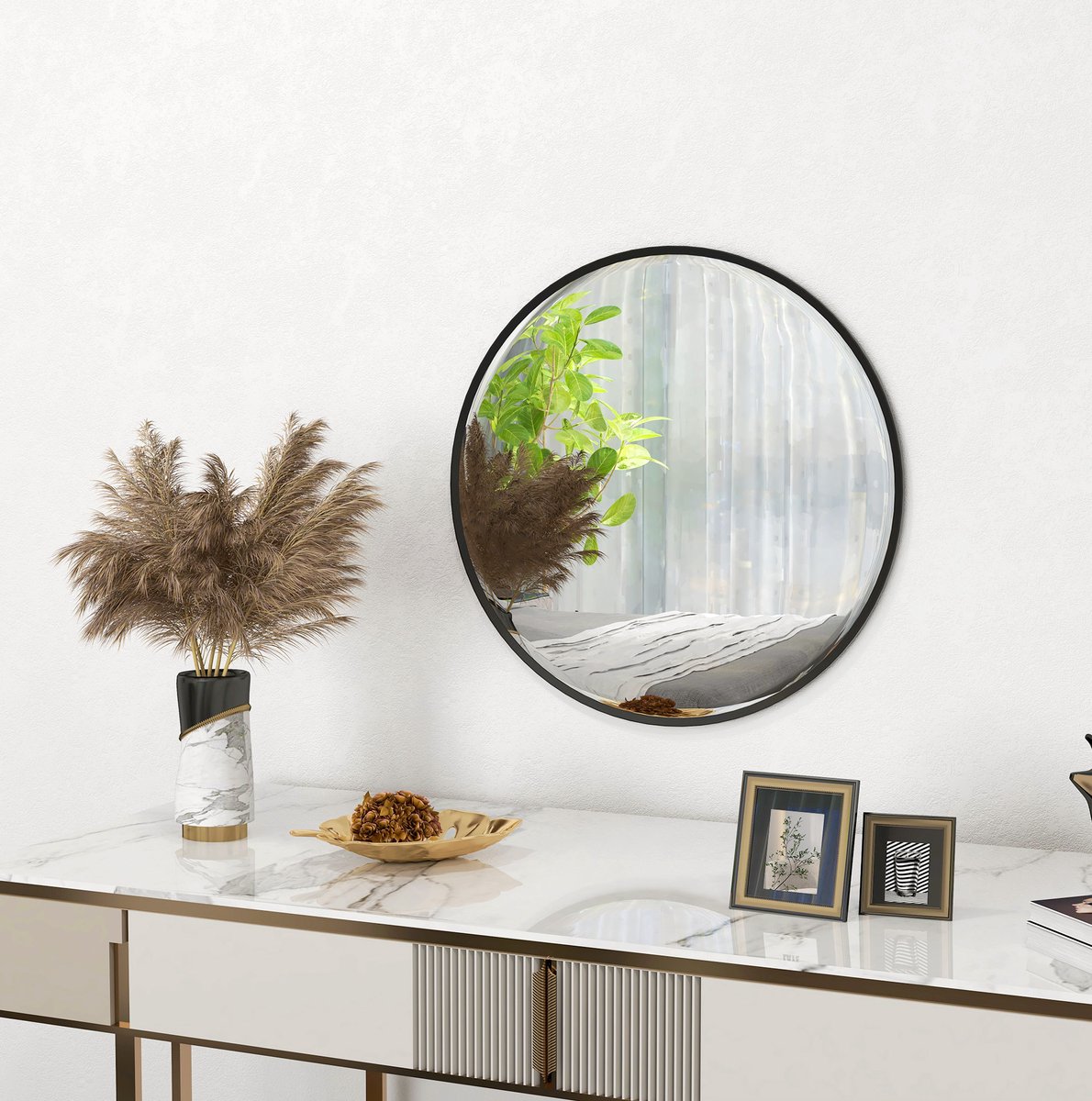 Spiegel Rond 61 Cm Met Zwart Aluminium Frame Voor Badkamer Woonkamer Slaapkamer En Thuiswerkplek Modern Decoratief