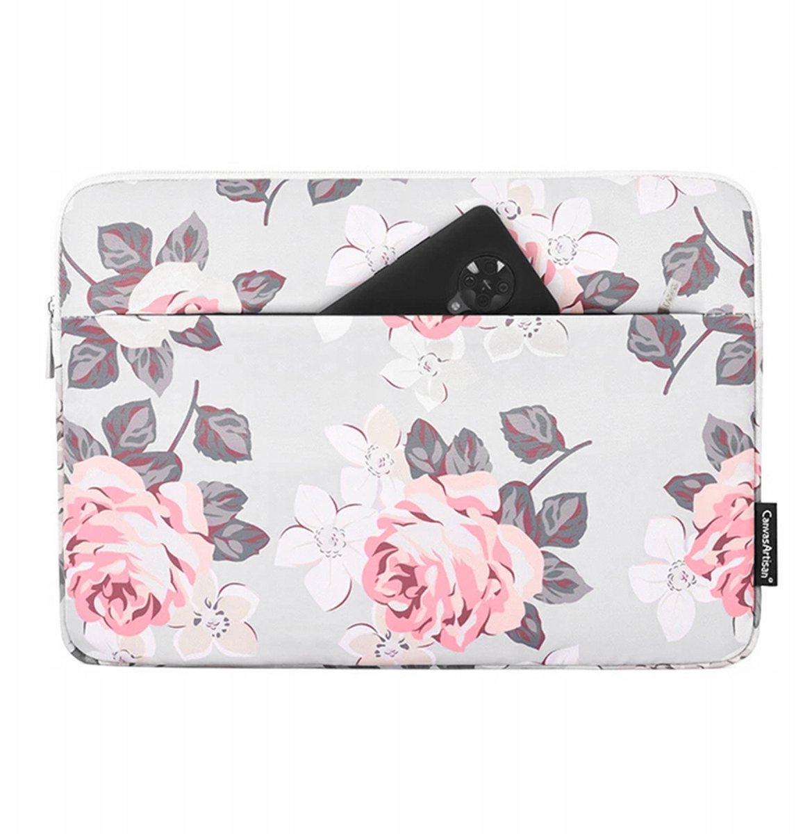 CanvasArtisan Laptophoes 14" Bloemenprint Roze Grijs Elegant