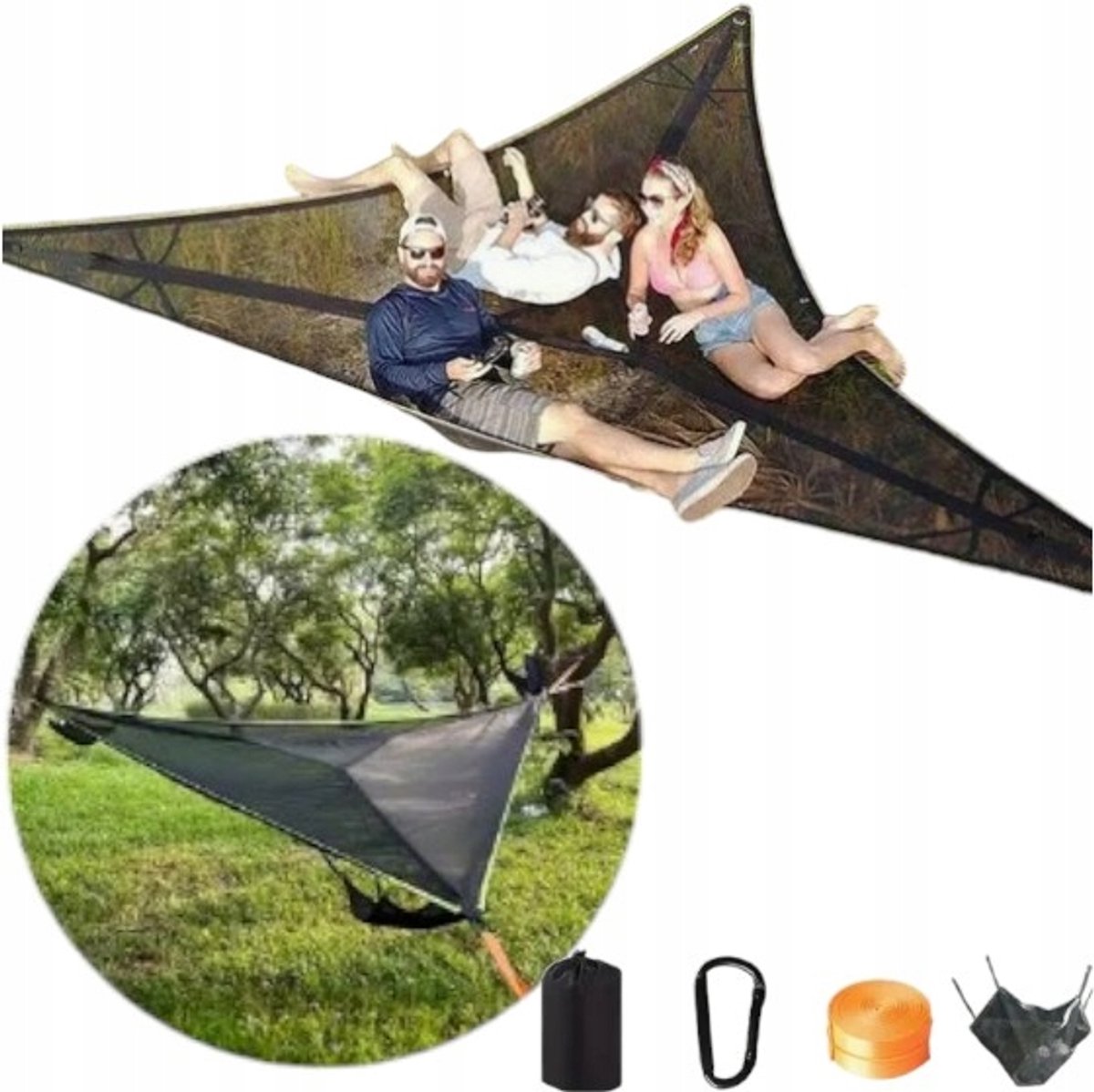 Grote Driehoekige Hamak voor Meerdere Personen - Zwart 280x280x280cm