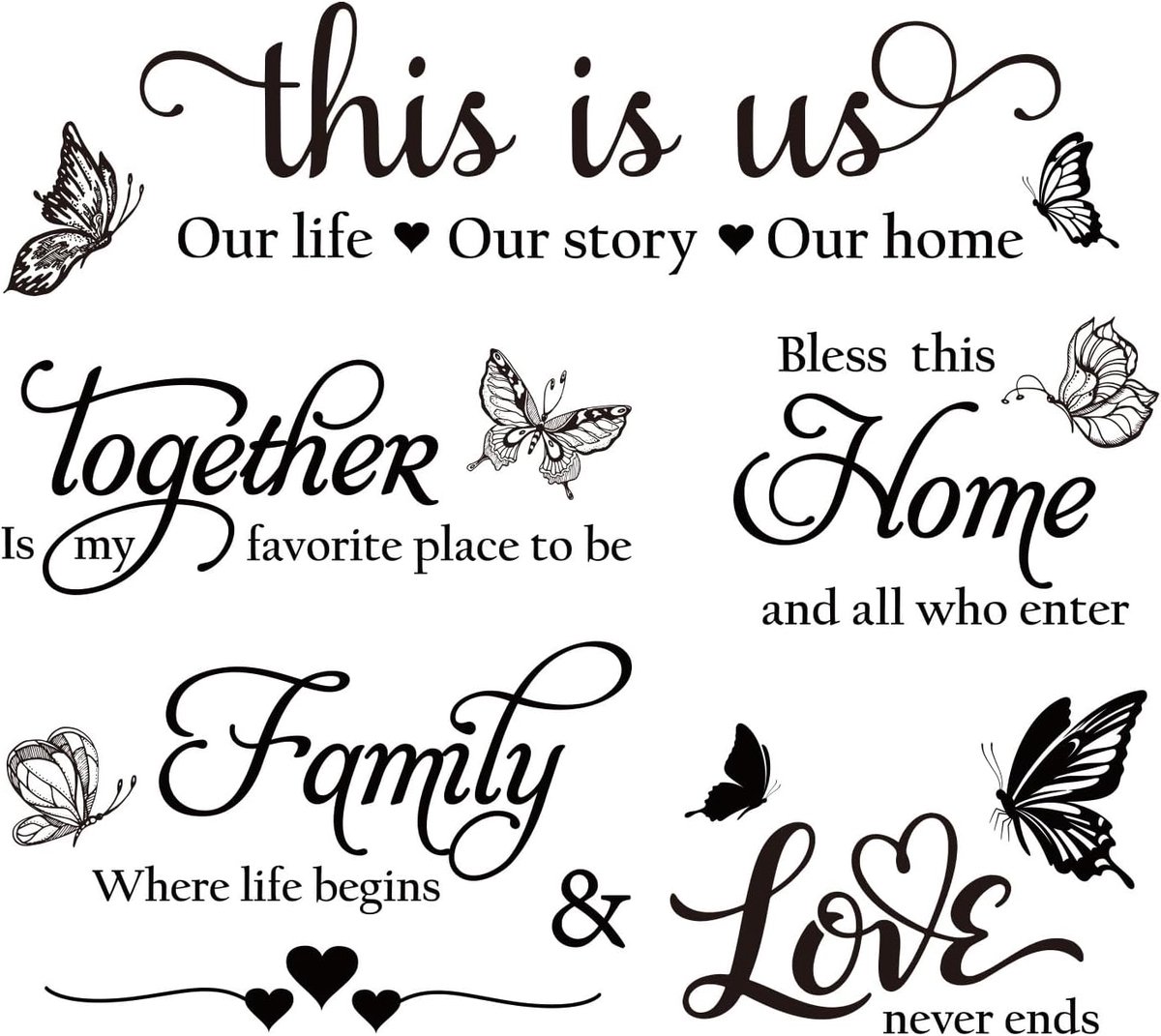 Muursticker Spreuken 60 x 53 cm - Waterdicht Vinyl - Decoratieve Vlinders - Eenvoudig aan te brengen - ShopVlot