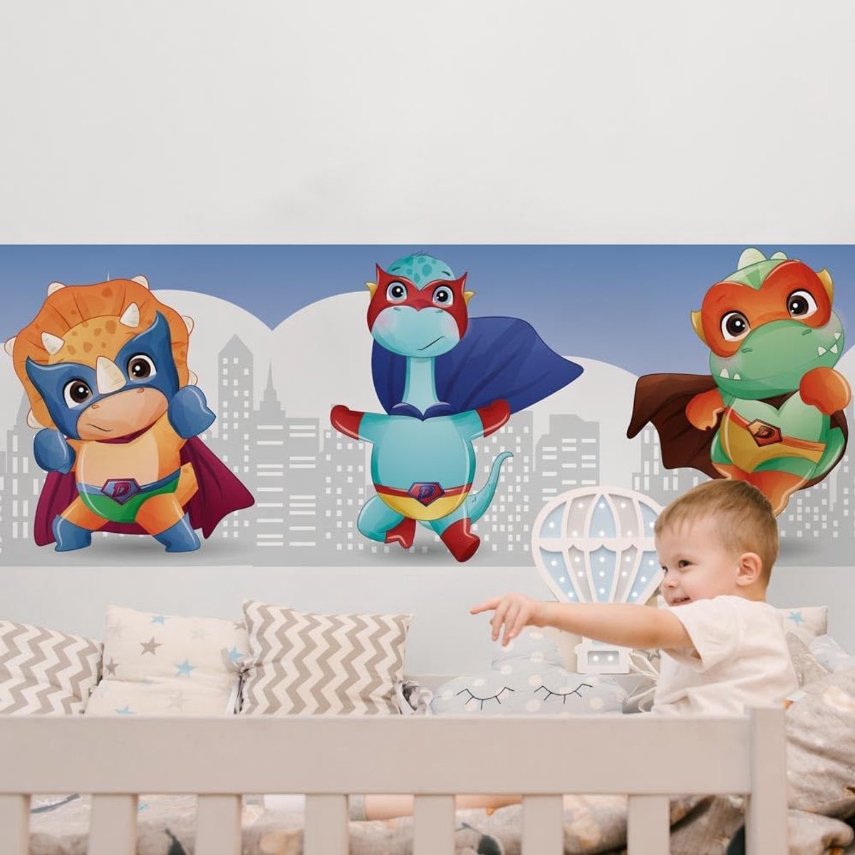 muursticker hoofddeksels voor kinderkamer - super dino grafisch - krasbestendig en waterdicht - decoratie voor meubels - ShopVlot