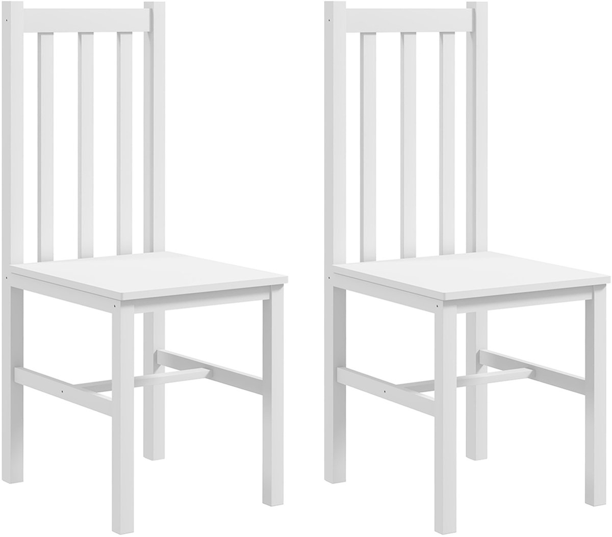 MODFU Eetkamerstoel - Rugleuning Met Spijlen - Landelijk - Hout - Wit - Set Van 2
