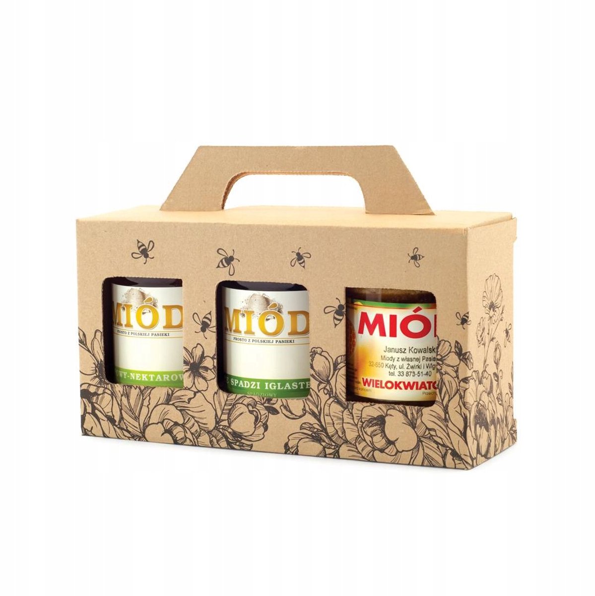 Decoratieve Kartonnen Doos voor 3 Potten Honing 315ml - P2J Bloem & Bijen