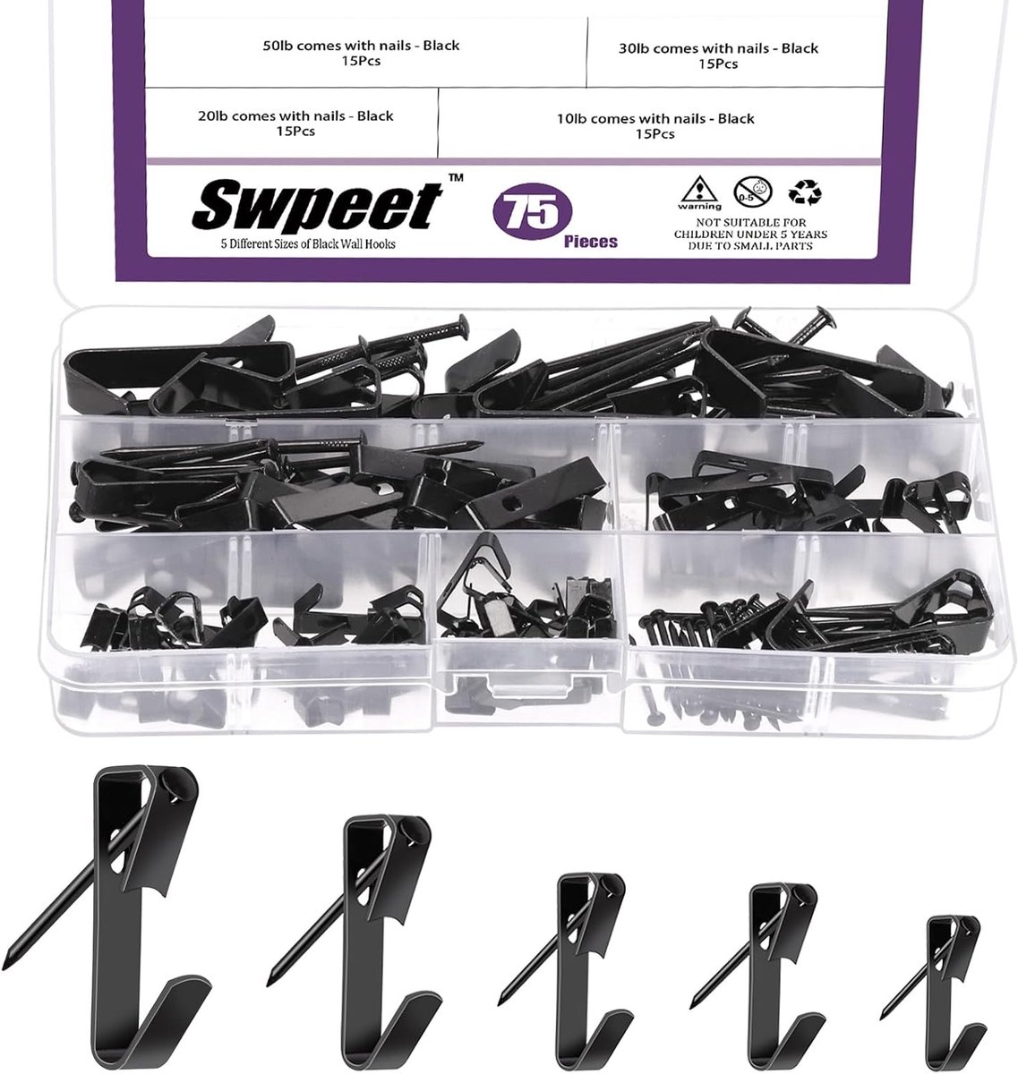 Fotohaakjes 75 stuks - Metalen ophanghaken - Voor zware lijsten tot 45.5kg - Ideaal voor thuisdecoratie - SnelShoppen