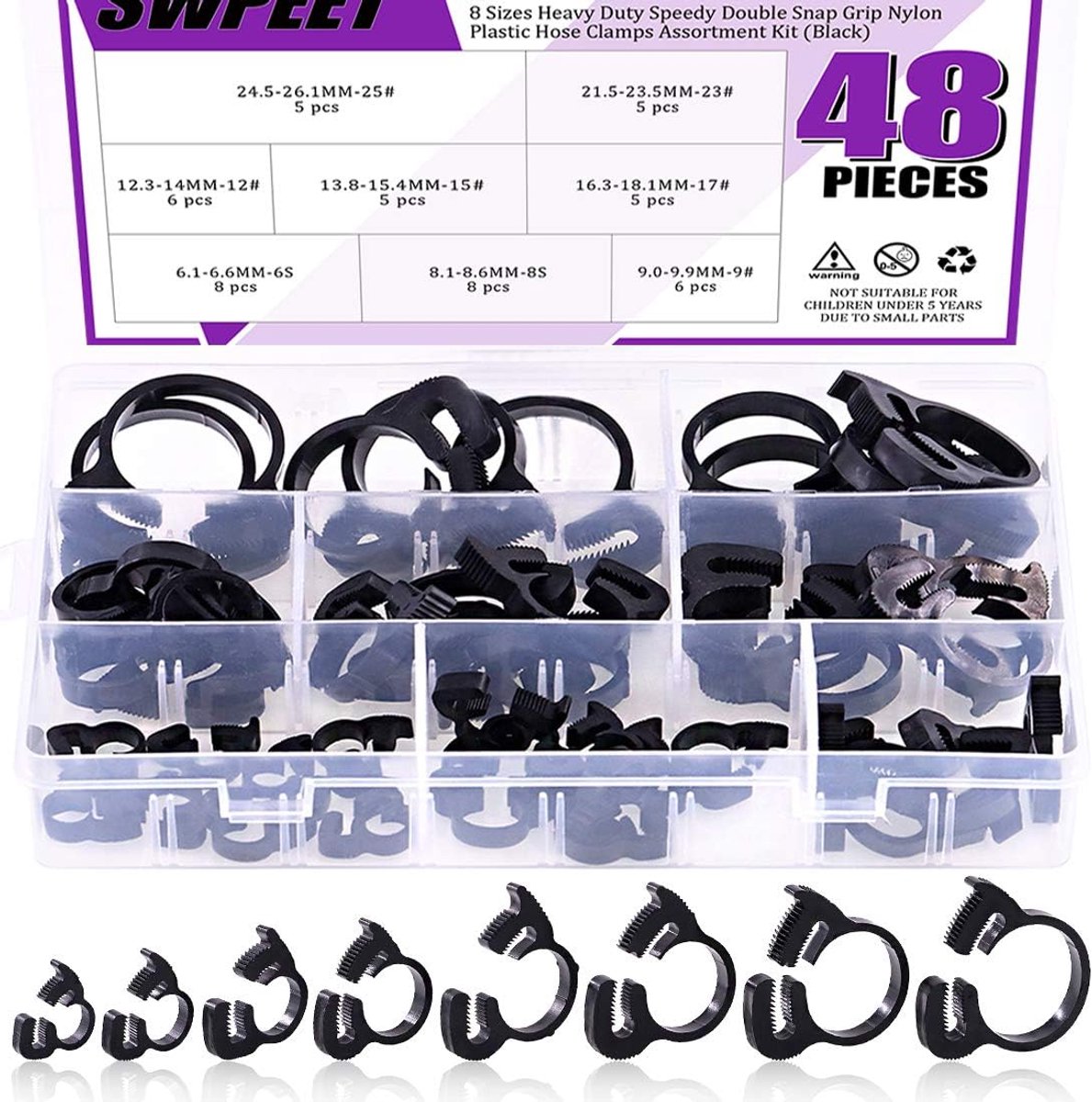 Hose clamps 48pcs - Heavy duty nylon - Dubbele snap grip - Voor een betrouwbare bevestiging - SnelShoppen