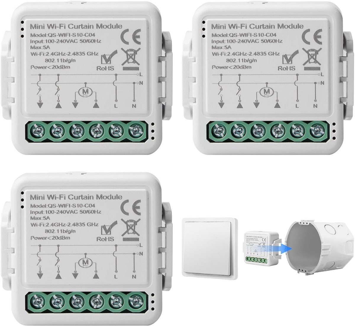 Slimme WiFi rolluikschakelaars set van 3 - 2.4 GHz - Alexa controle - eenvoudig gebruik - SnelShoppen