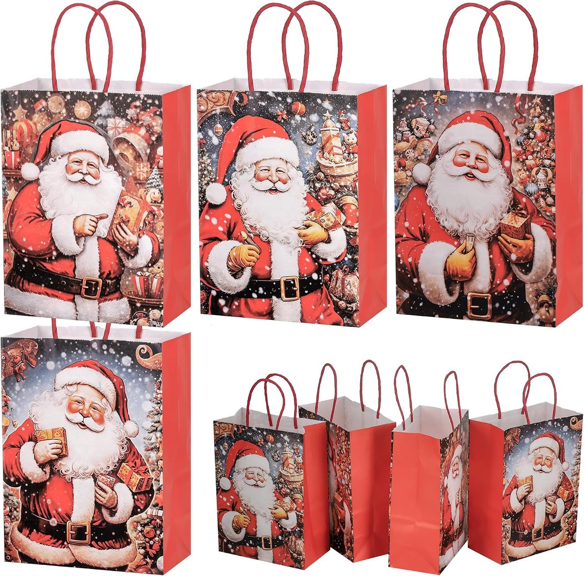 Kerstpapiertas 24 Stuks - Santa Claus - Kraft Papier met Handvat - Perfect voor Cadeaus - SnelShoppen