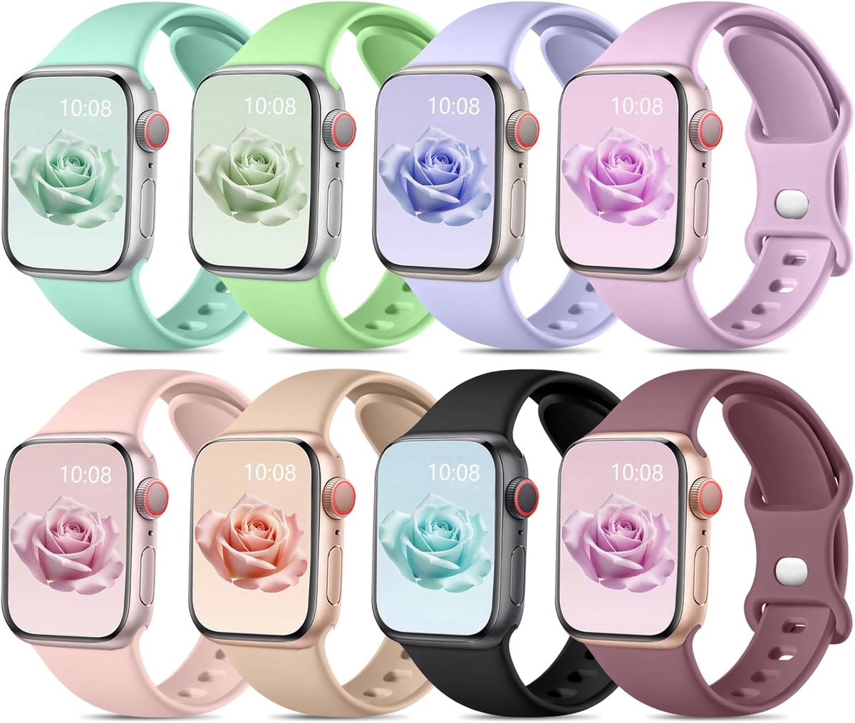 Sportbanden 8 Pack - Zacht Silicoon - Macaron Kleuren - Geschikt voor Apple Watch - SnelShoppen